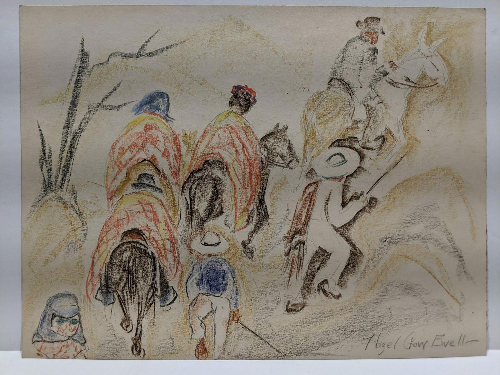 Hazel Crow Ewell Watercolor Painting On Horseback (1 of 10)