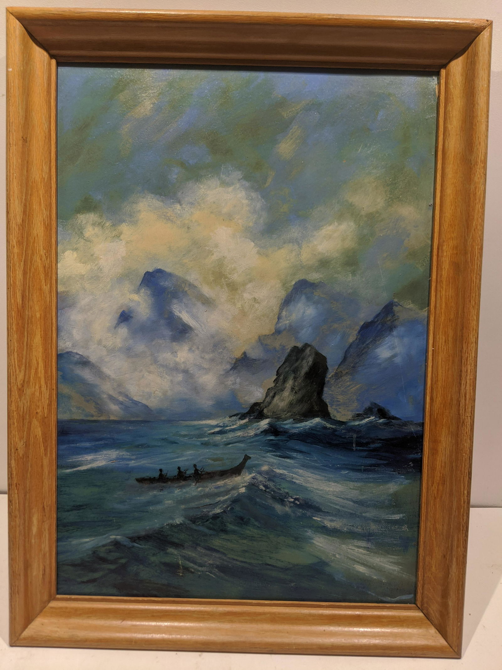 Unsigned Boat in Rough Waters Oil Painting (1 of 13)