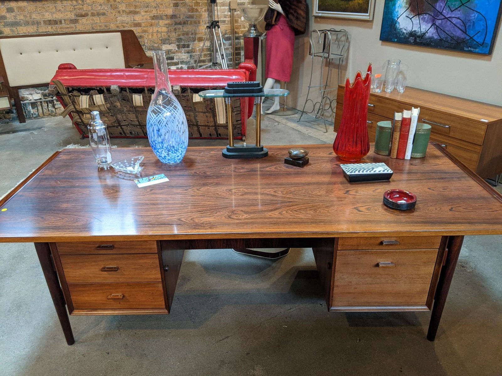 Mid-Century HP Hansen Demark Arne Vodder Desk: Mid-Century HP Hansen Demark Arne Vodder Design Rosewood Desk. Measurements in inches: 29 high x 38 x 80 1/2 Condition:Nice original finish Shipping:Buyer to arrange pick up (no charge) or packing and