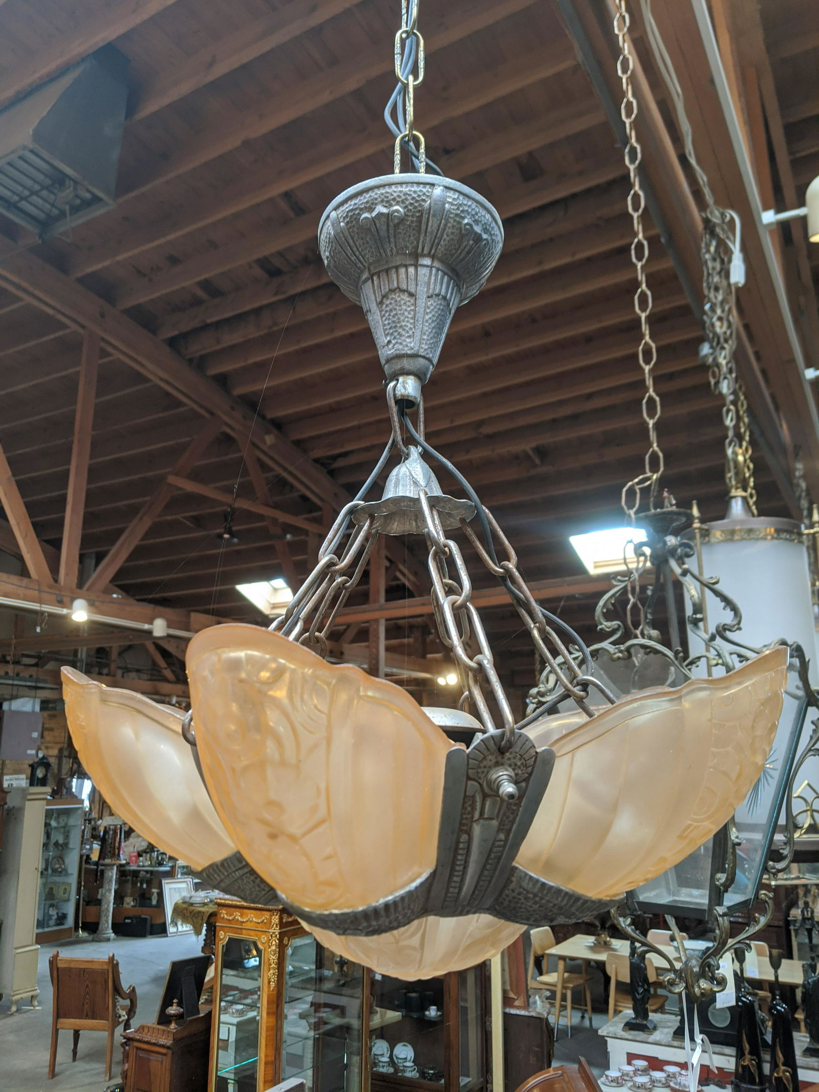 Art Deco Amber Slip Shade Glass Ceiling Fixture (1 of 6)