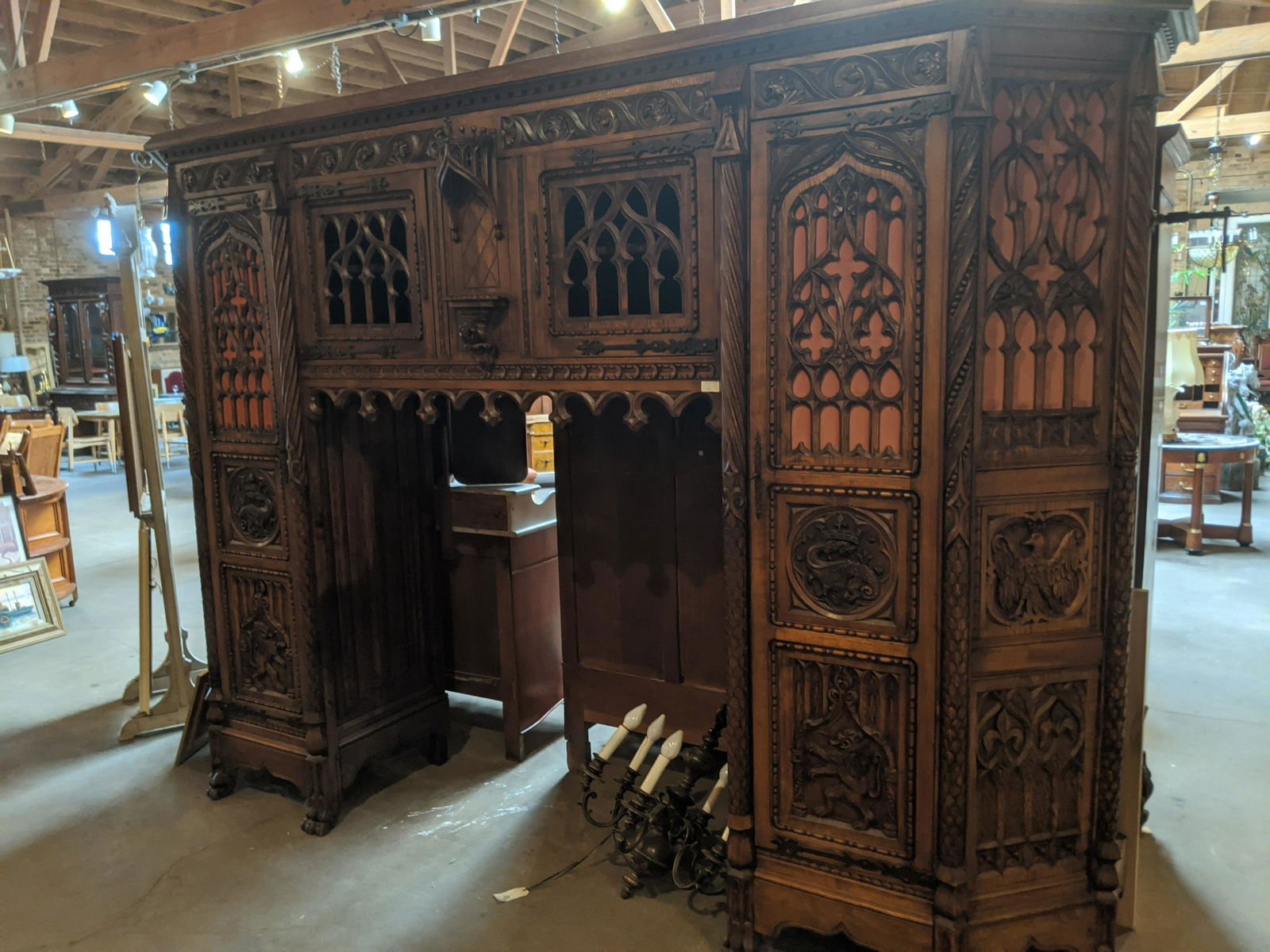 Antique Gothic Heavily Carved Couch Surround (1 of 9)