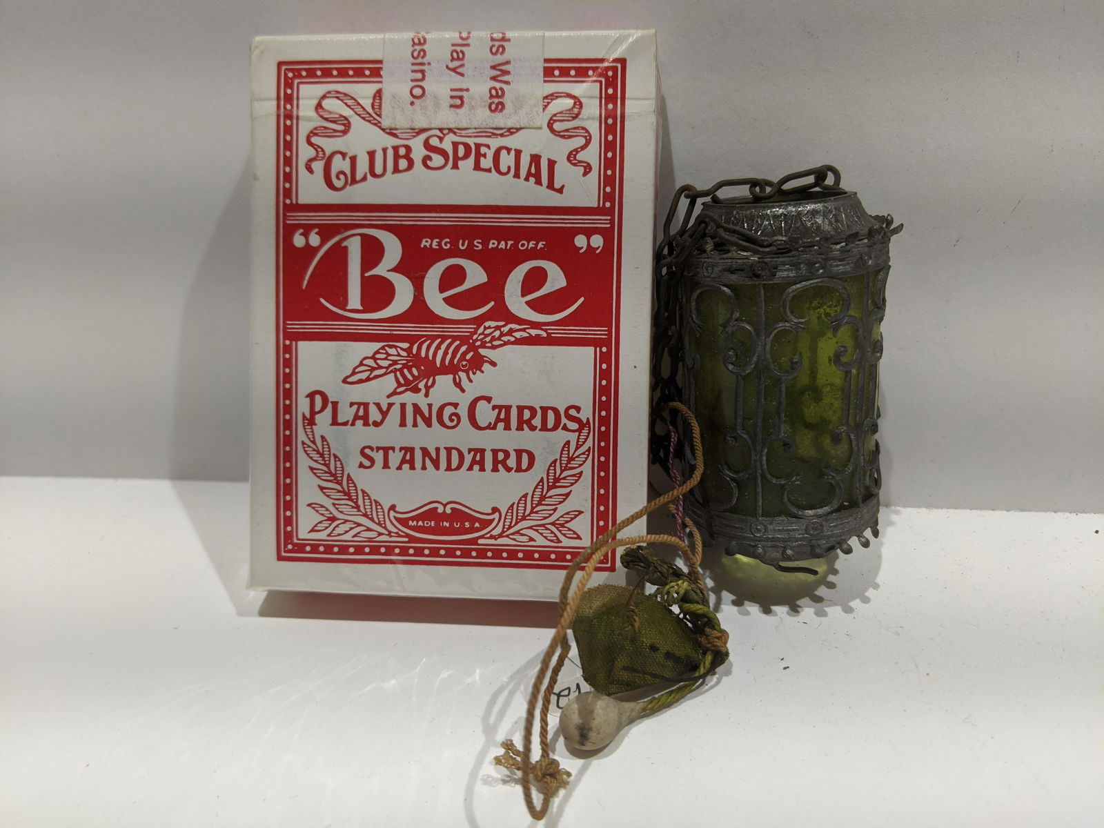 Antique Green Glass & Metal Doll House Chandelier (1 of 4)