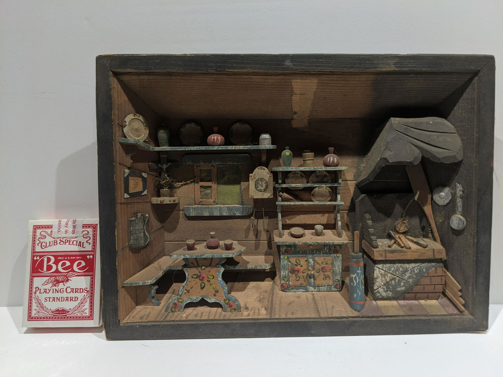 Vintage Carved  Wood 3-D Wall Diorama Kitchen Scene (1 of 9)