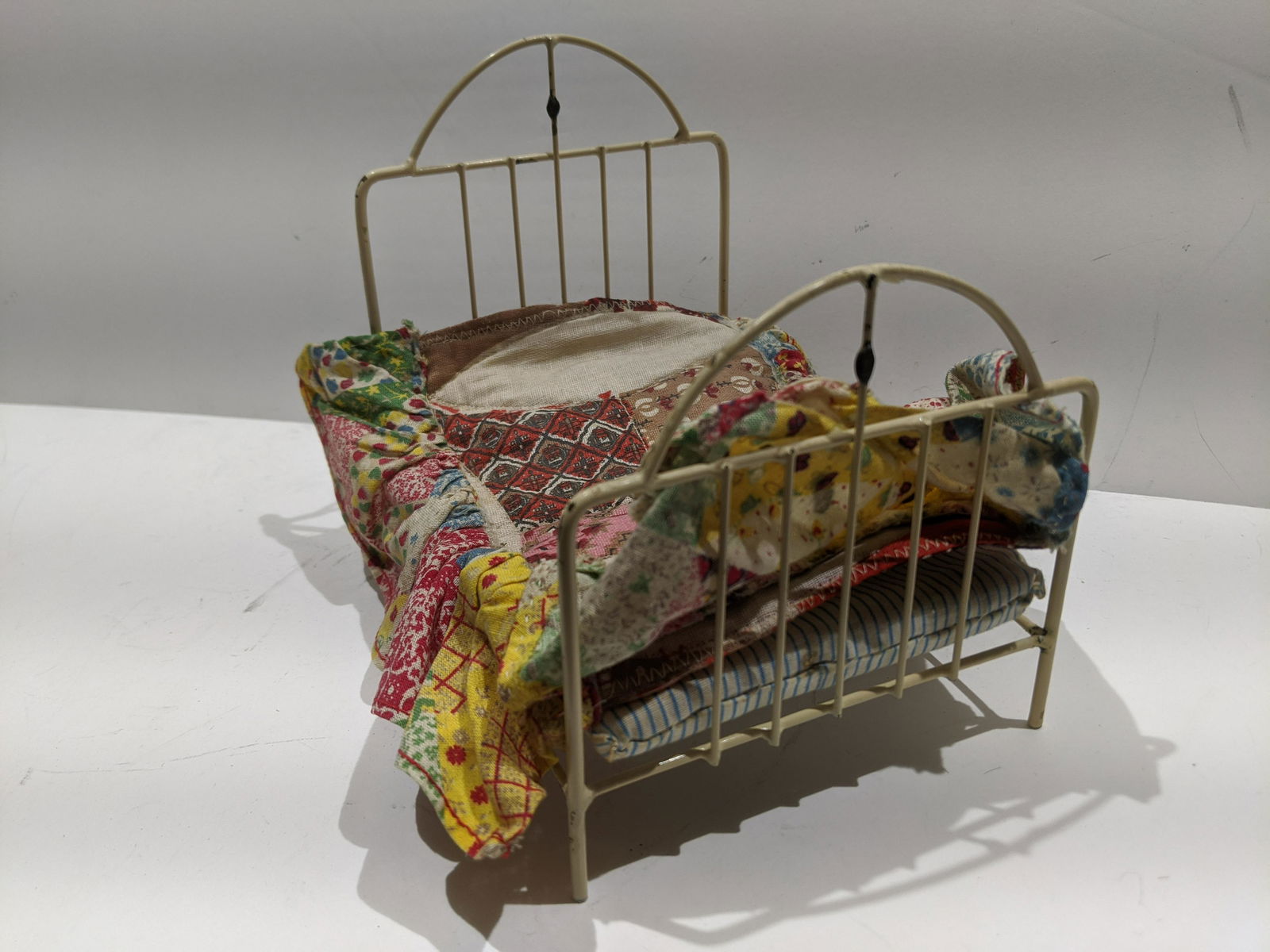 Vintage Iron Doll House Bed w/ Mattress Pillow Blanket (1 of 7)