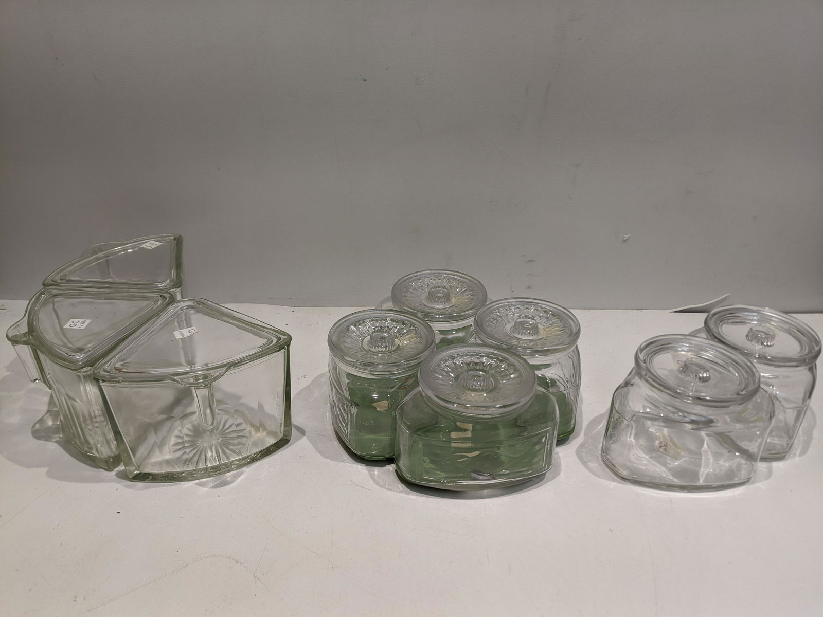 Lot 9 Glass Triangular Containers 4 w/ Revolving Base (1 of 8)