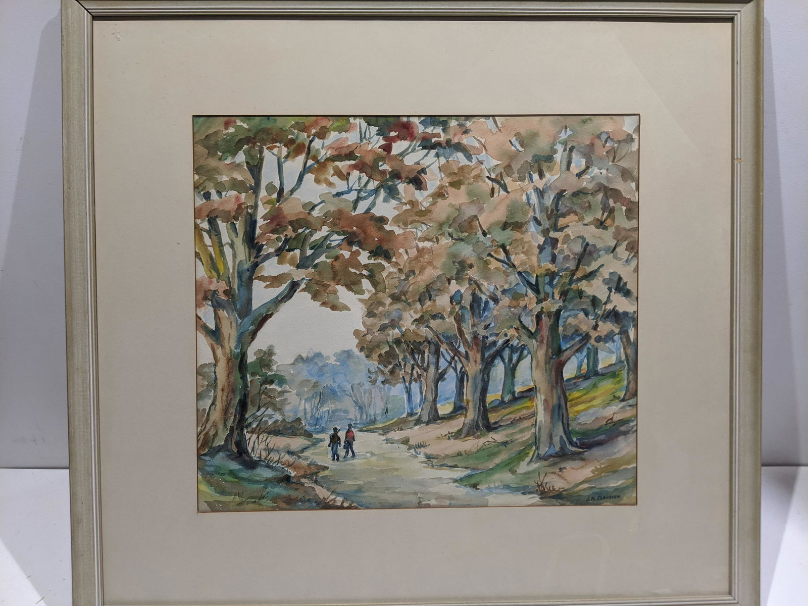 Signed JH Claussen Boys on Wooden Path Watercolor (1 of 15)
