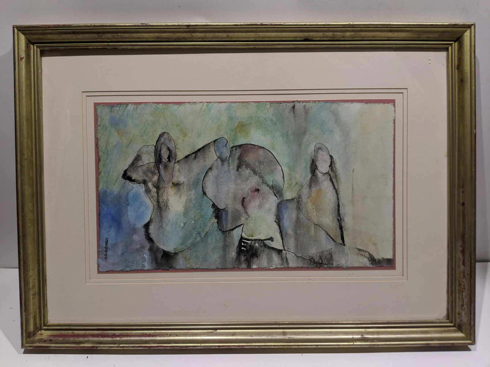 Signed AG Masson Abstract Figures Watercolor Painting (1 of 12)