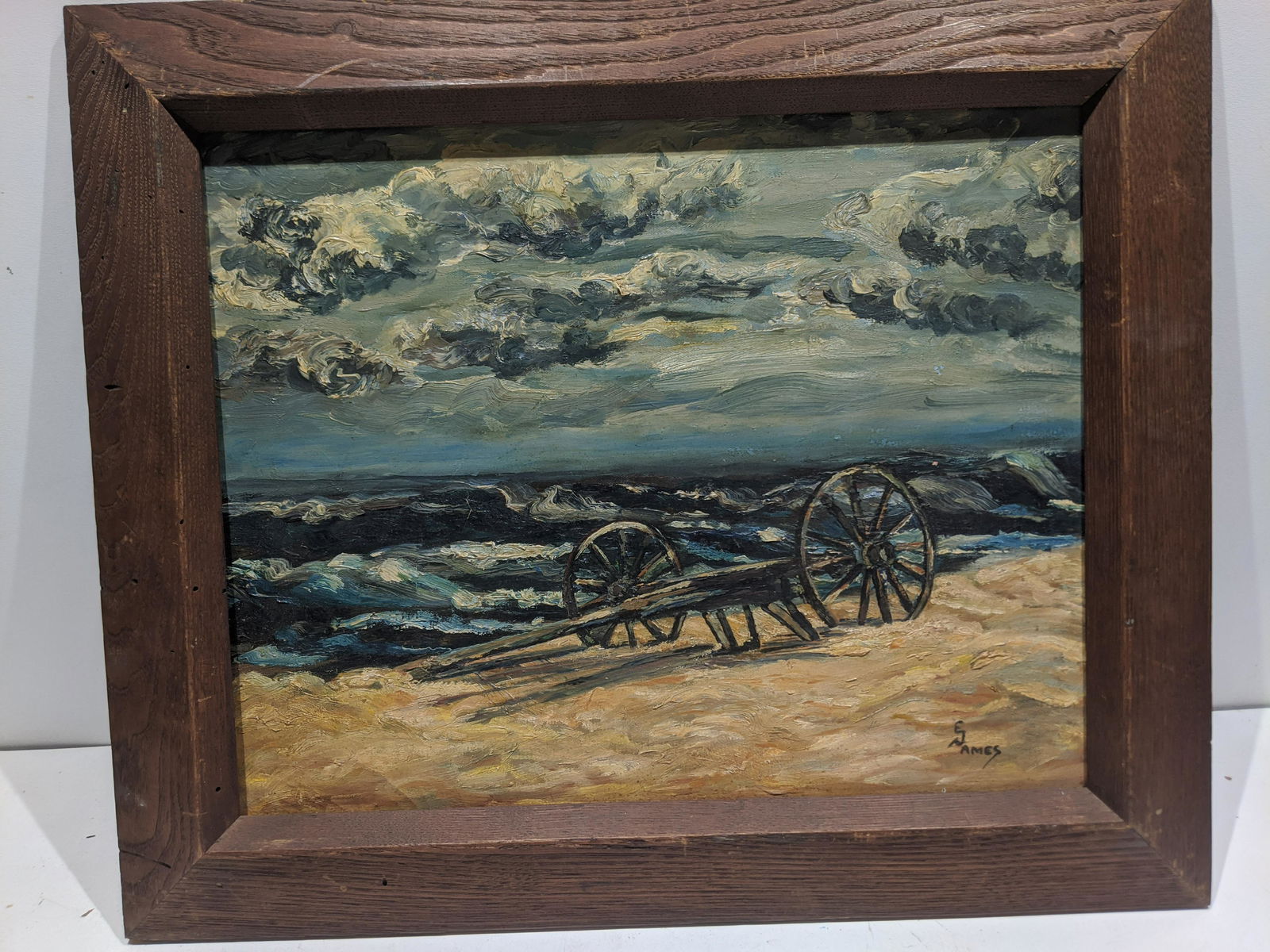 E James Signed Western Beach Scene Oil Painting (1 of 14)