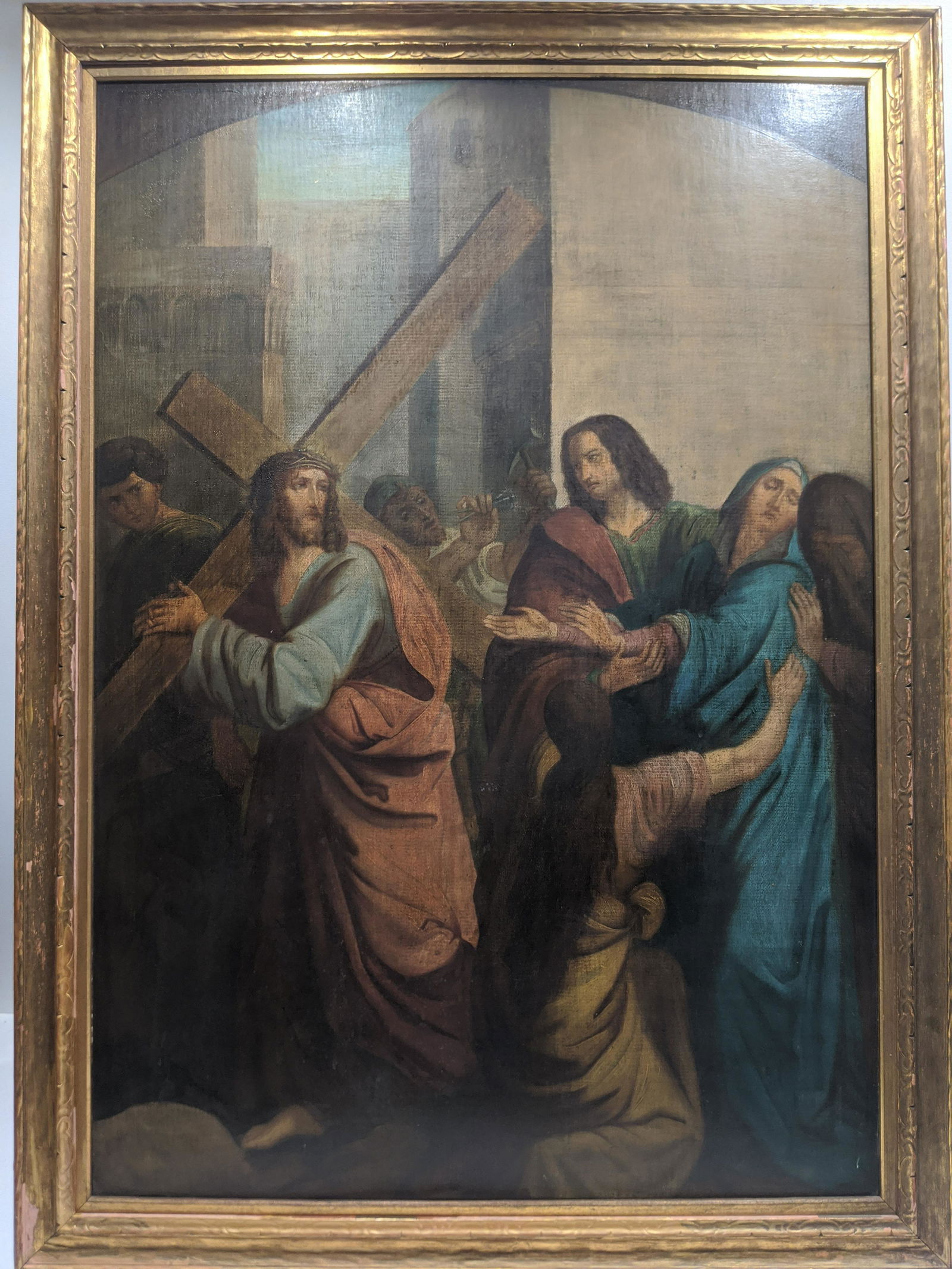 Antique Jesus Carrying Cross Unsigned Oil Painting (1 of 12)