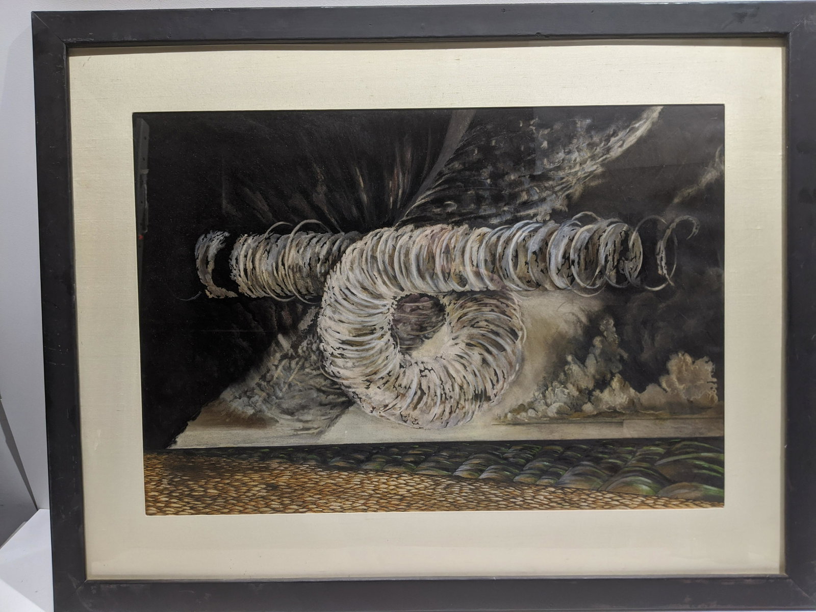 1989 Clifford Goodenough Lake Michigan Cloud Formation: 1989 Clifford Goodenough Lake Michigan Cloud Formation painting framed under glass. Signed lower right on frony and signed, dated, titled with poem on the reverse. Measurements in inches: 28 x 36, ima
