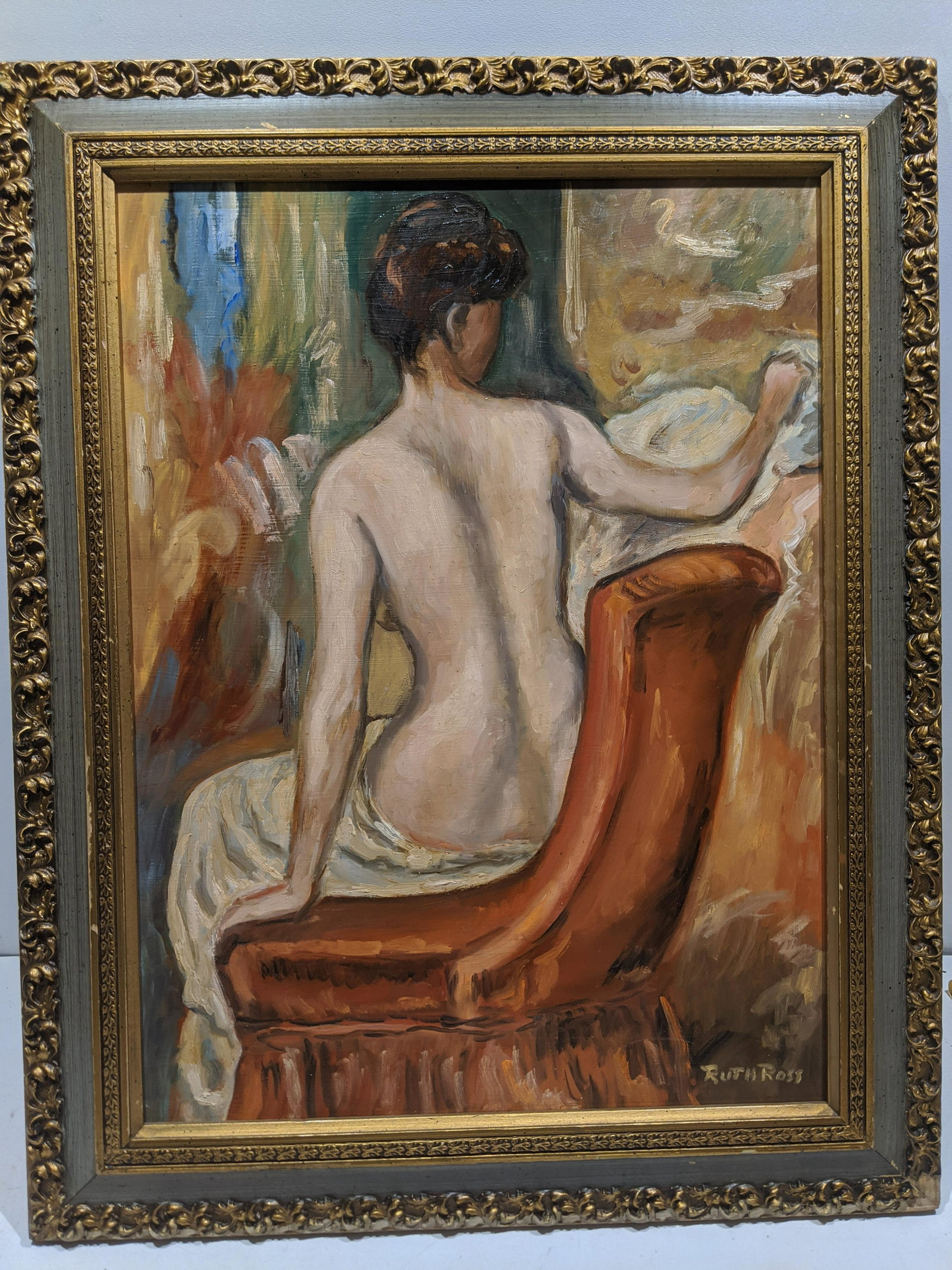 Signed Ruth Ross Nude Woman Mid-century Painting: Signed Ruth Ross Nude Woman Mid-century Painting, oil on board in frame. Signed lower right. Measurements in inches: 29 1/2 x 23 1/2, image: 24 x 18 Condition:Good with no problems Shipping:We offer i