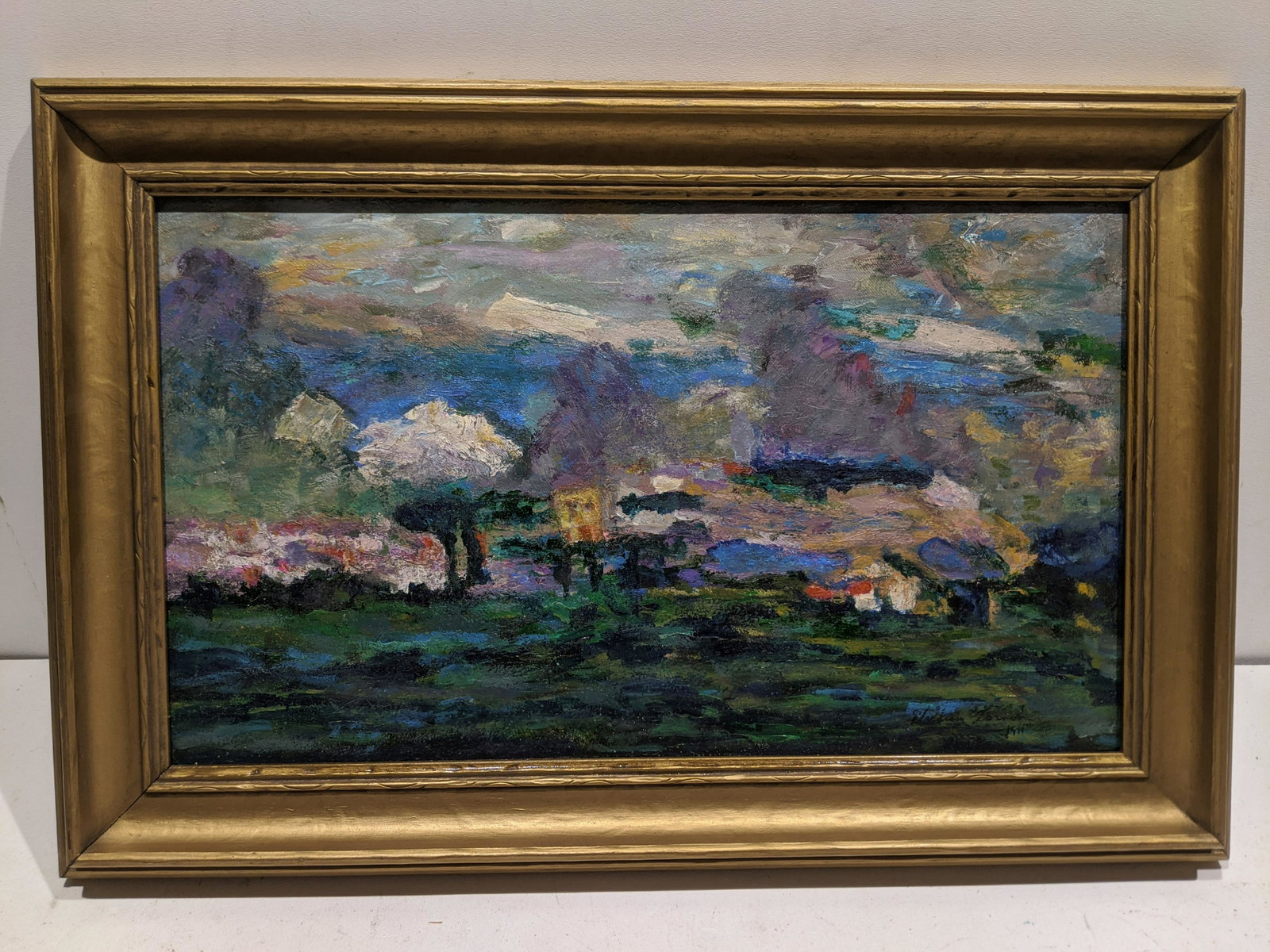 1911 William Zorach Village Landscape Oil Painting: 1911 In the Style of William Zorach Village Landscape Oil Painting on canvas in frame. Listed NY artist born 1887-1966. Measurements in inches: 21 1/2 x 14, image: 18 x 10 1/2 Condition:Good with no p