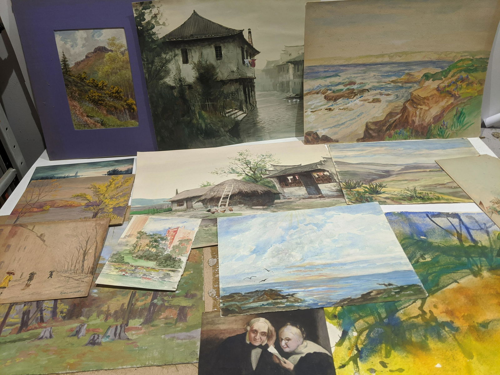Lot 16 Assorted Old Watercolor Paintings Signed (1 of 15)