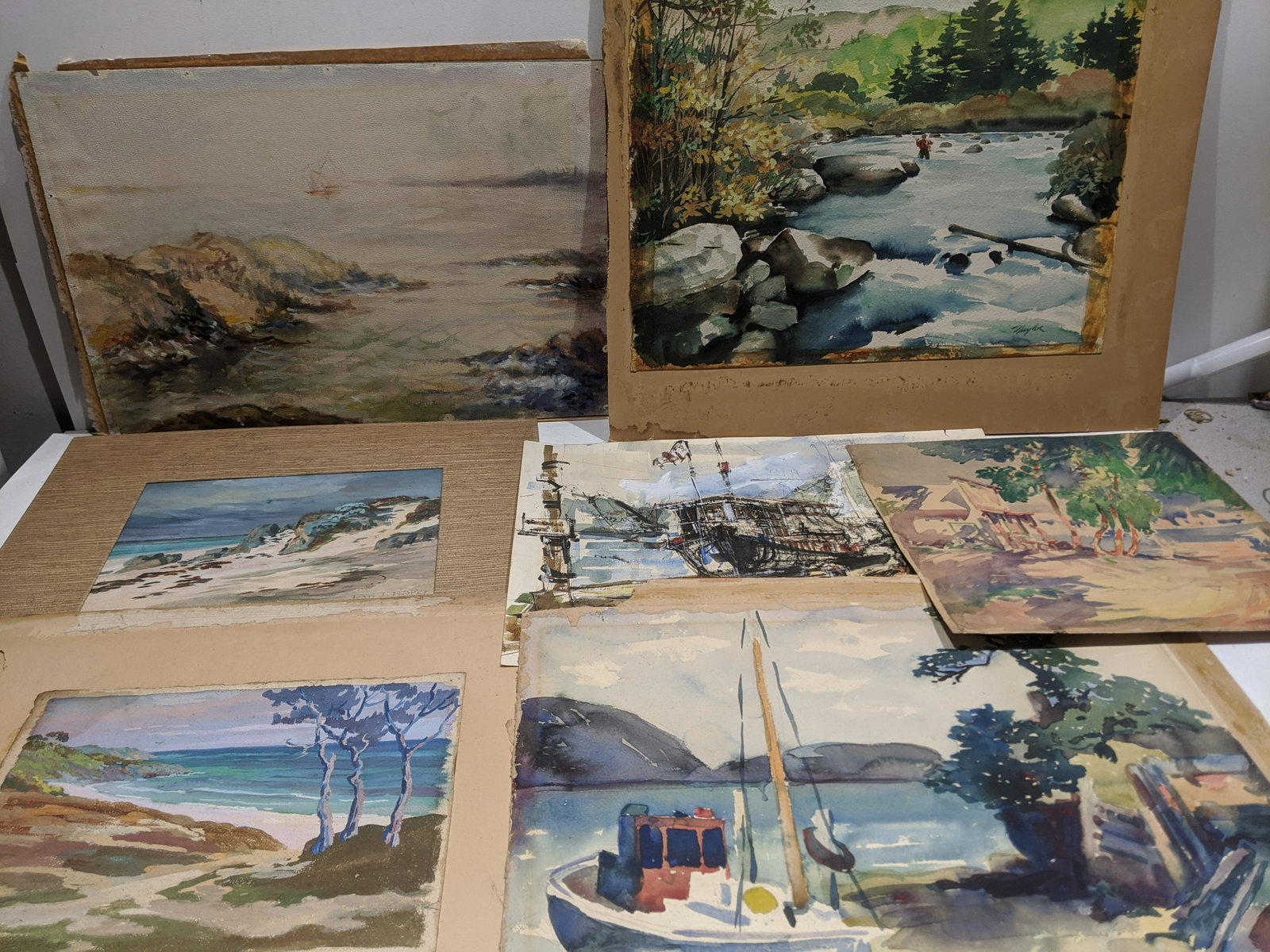 Lot 7 Mid-Century Signed Watercolor Paintings: Lot 7 Mid-Century Signed Watercolor Paintings including listed artist Jane Messick. Measurements in inches: around 20 x 15 Condition:Normal wear with age Shipping:We offer in-house shipping. Item(s) w
