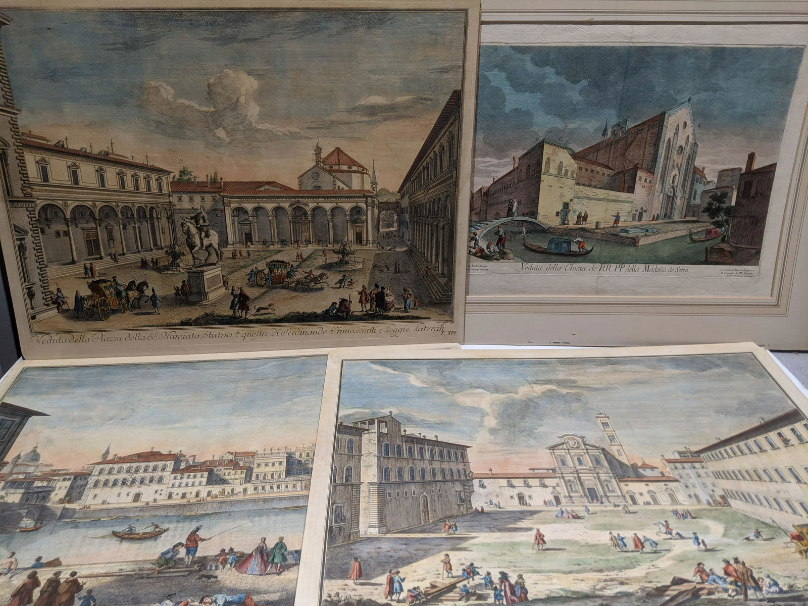 4 Antique Italian Color Venduta Etching & Engravings (1 of 5)