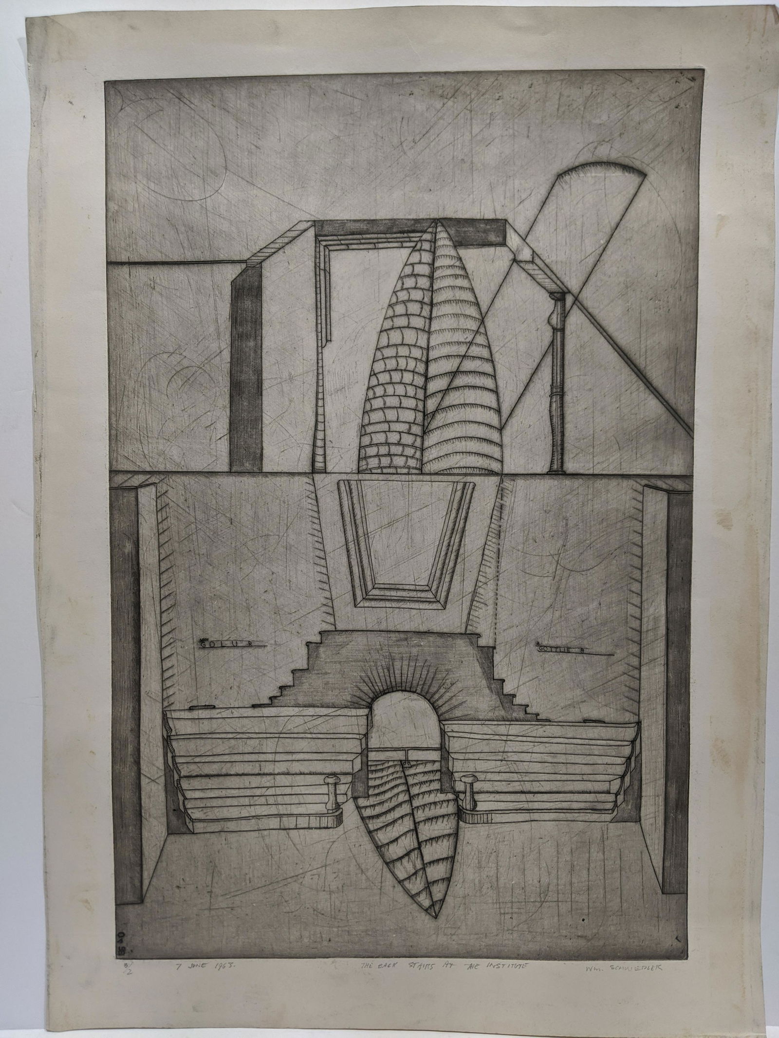 1963 William Schwedler Back Stairs of Institute Etching (1 of 10)