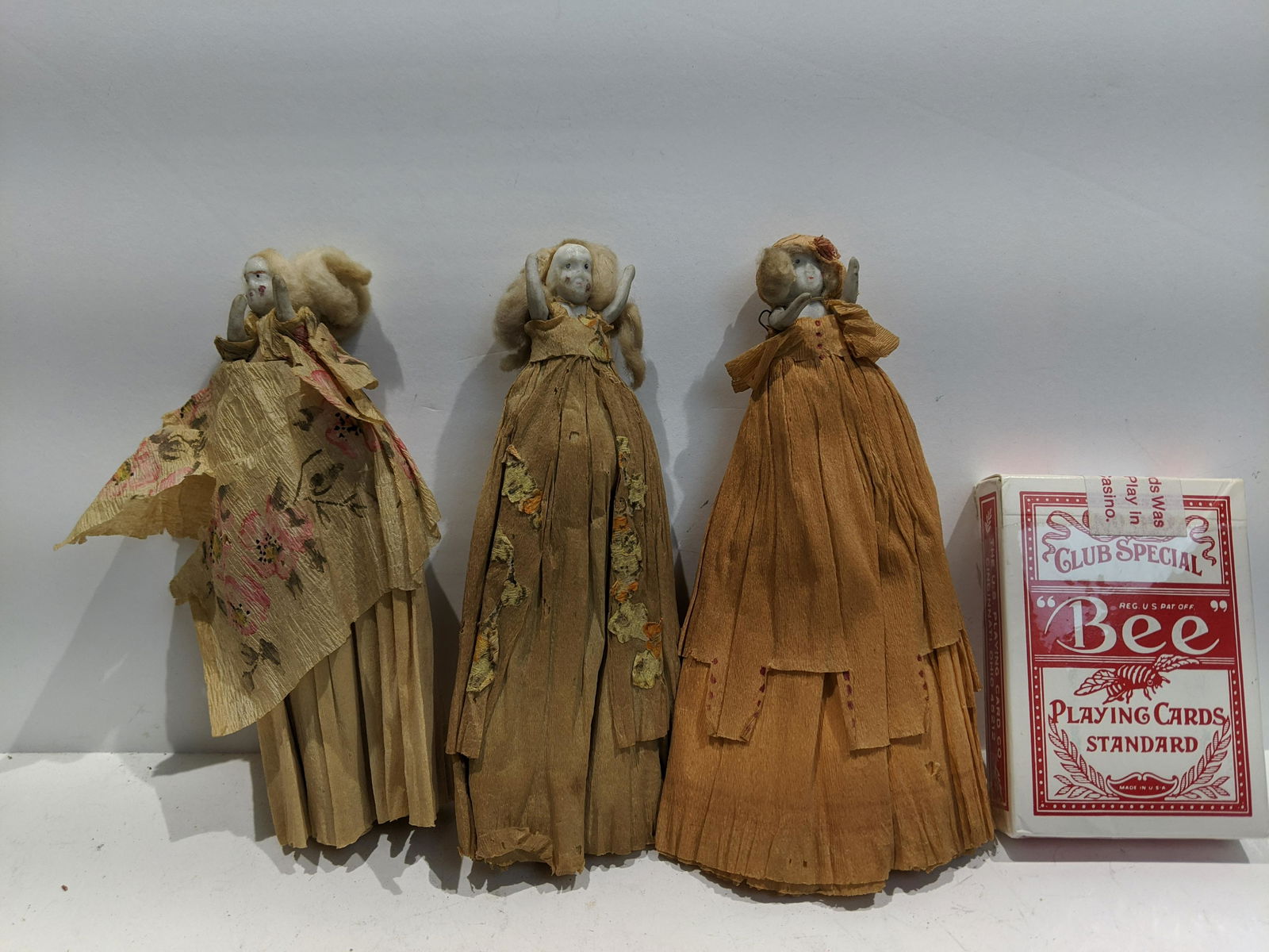 c1920's Lot 3 Bisque Miniature Dolls w/ Paper Clothes (1 of 7)