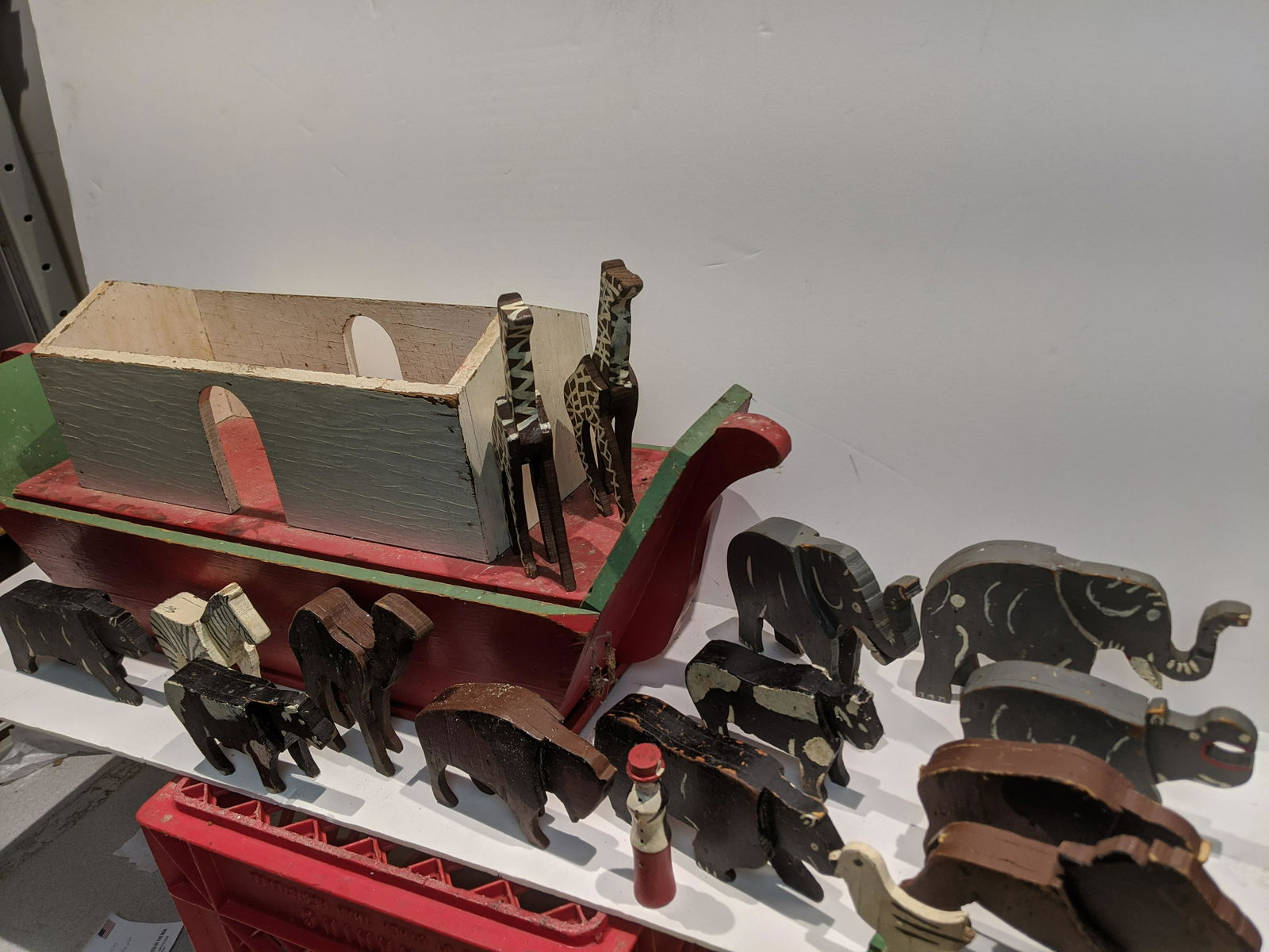 Vintage Folk Art Hand Made Painted Wood Noah's Ark (1 of 11)