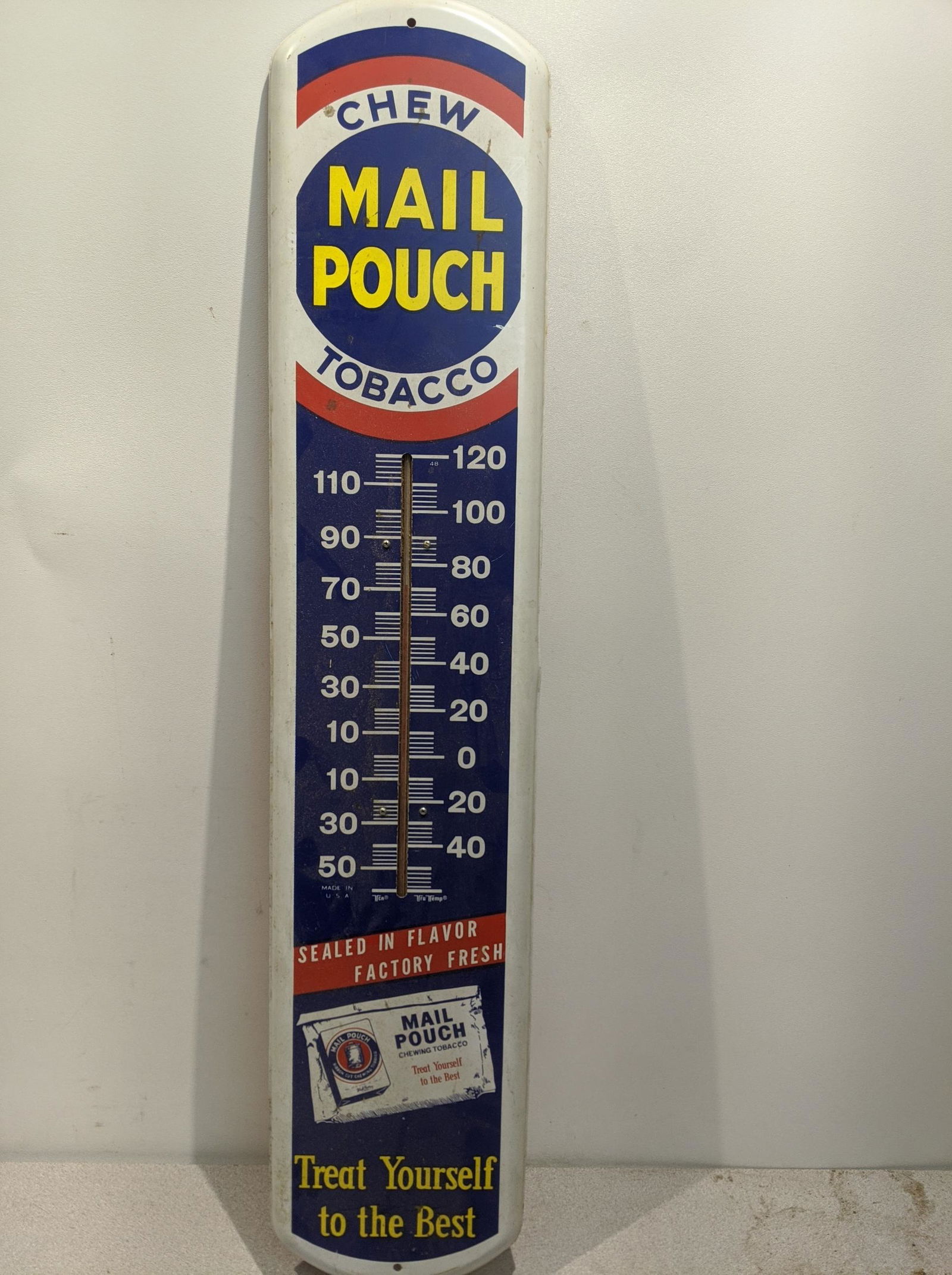 Vintage Metal Mail Pouch Chew Tobacco Thermometer Sign (1 of 6)