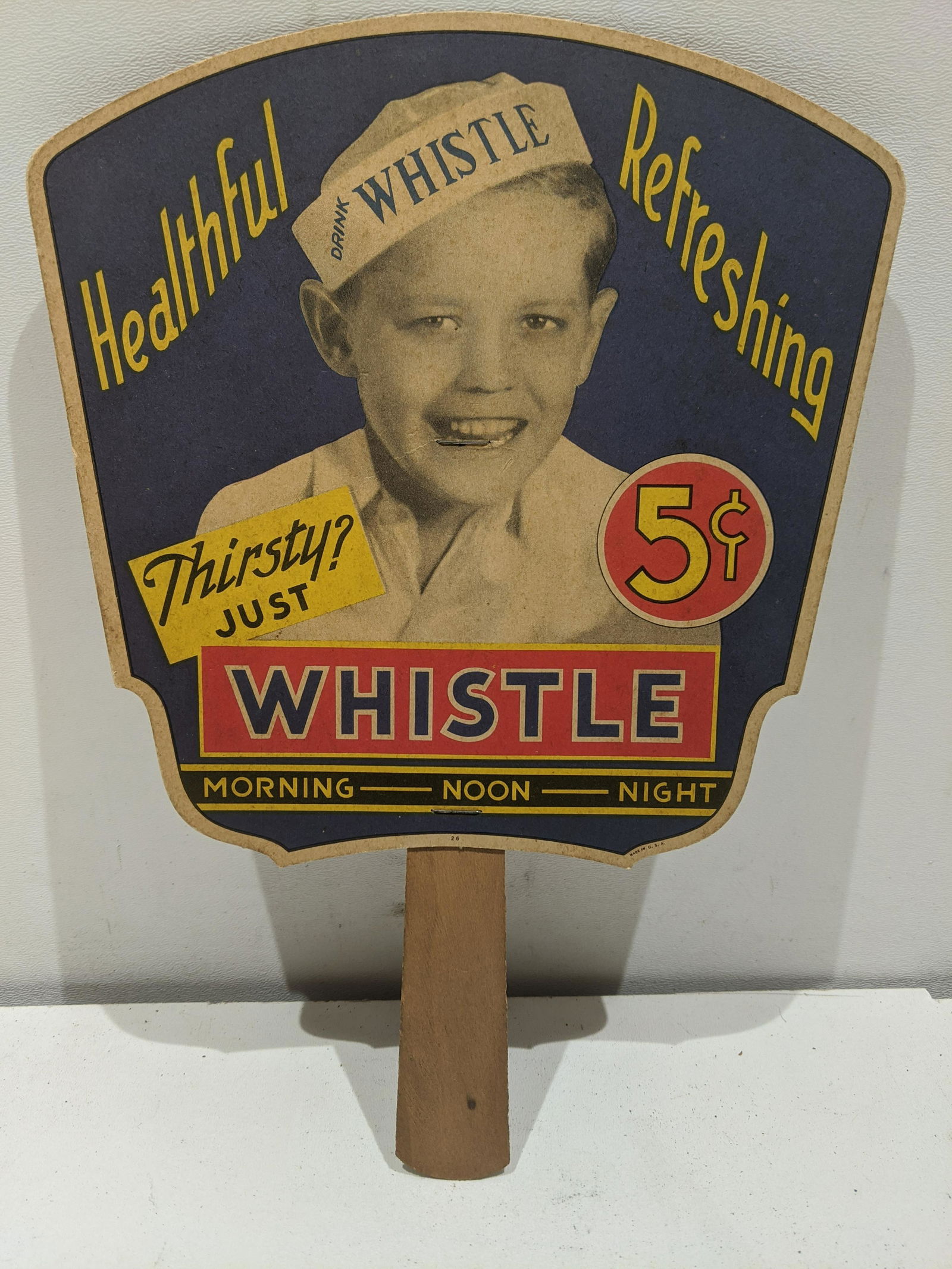 Vintage Thirsty Whistle Soda Pop Cardboard Fan (1 of 4)