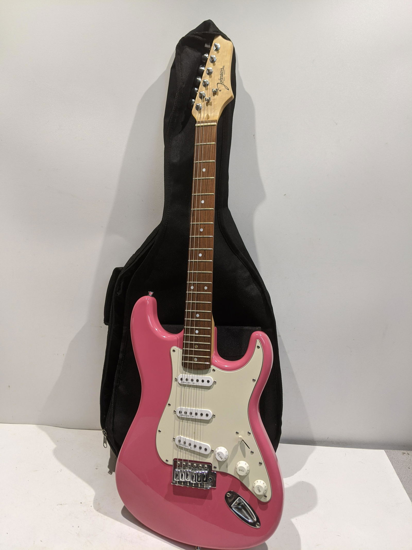 Vintage Pink White Johnson Electric Guitar