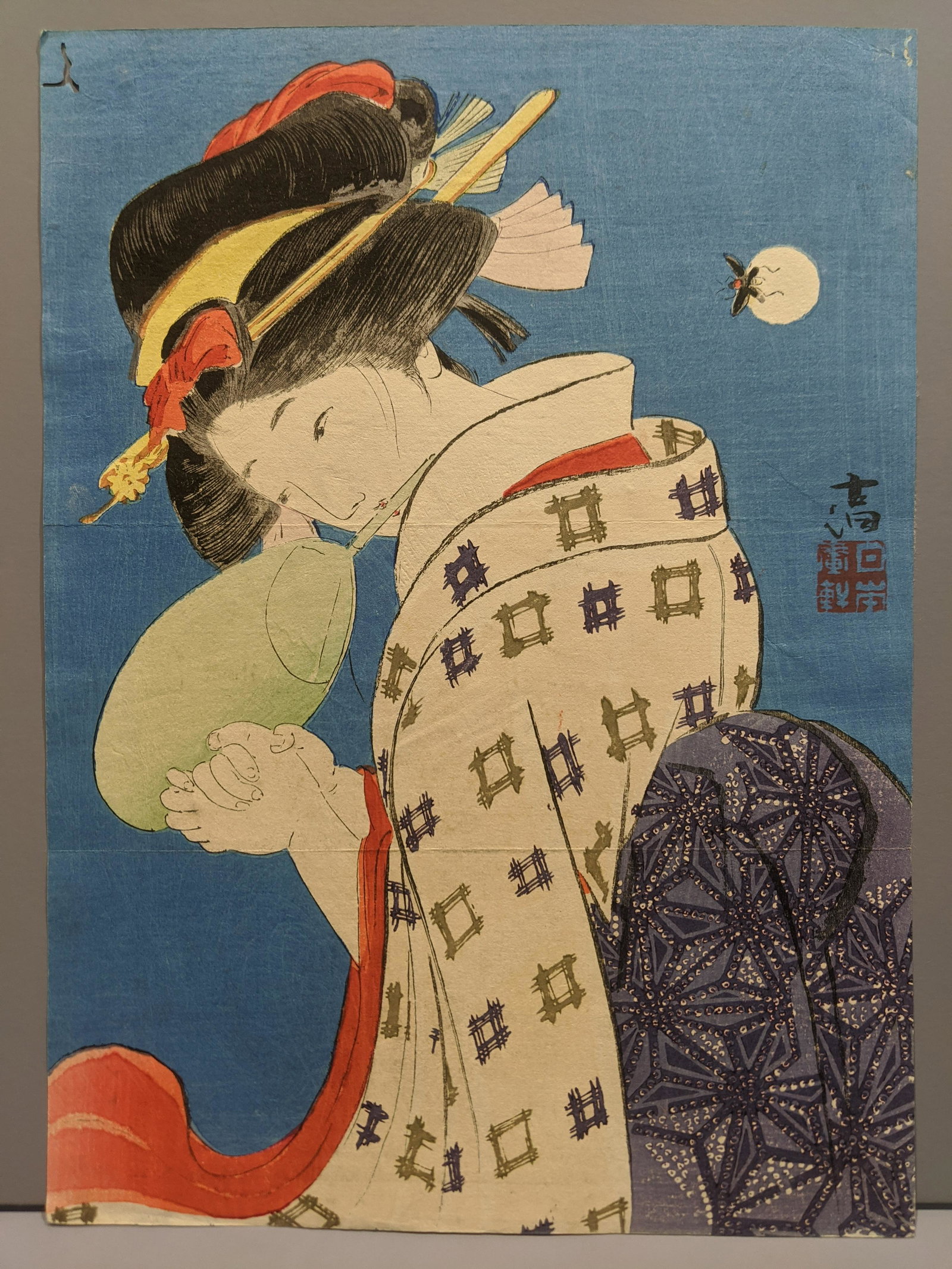 Yamanaka Kodo Japanese Woodblock Print Fireflies: Yamanaka Kodo Japanese Woodblock Print Fireflies, c 1910. Measurements in inches: 11 1/2 x 8 1/2 Condition:Has creasing and backing Shipping:We offer in-house shipping. Item(s) will be packed after in