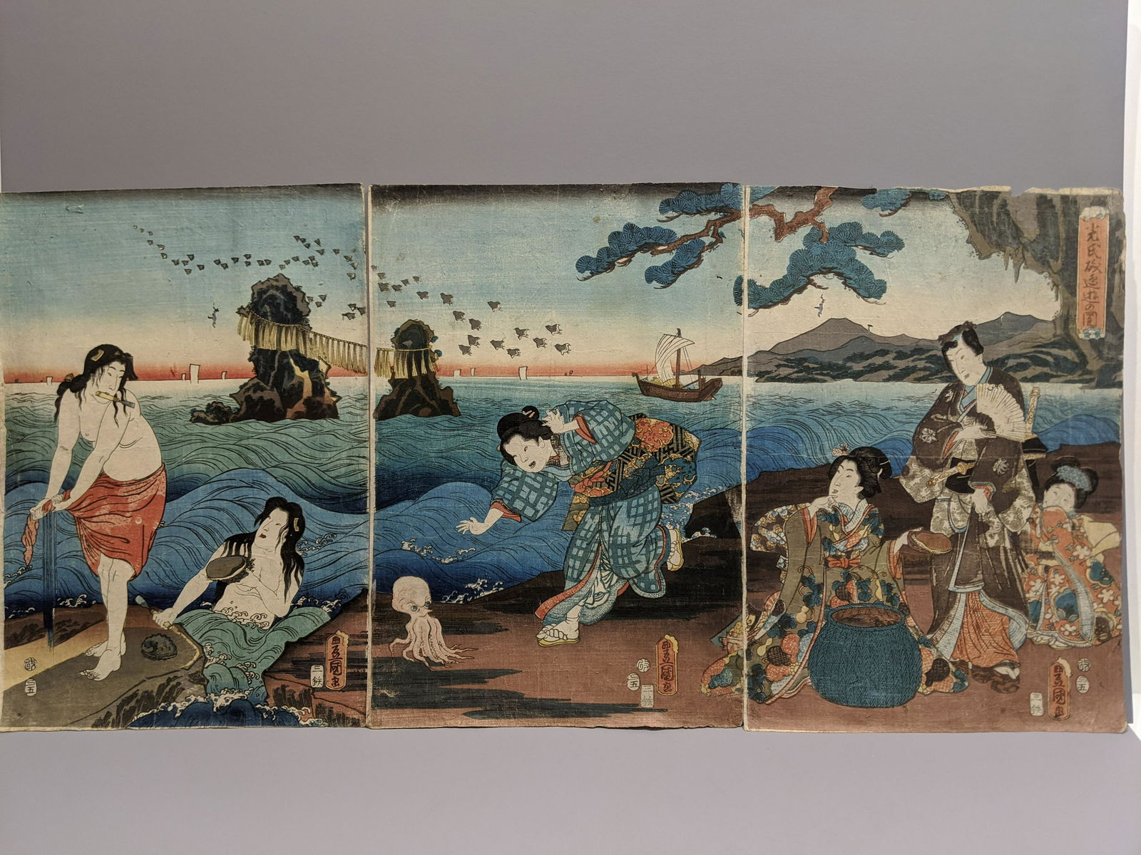 Utagawa Toyokuni III Japanese Woodblock Print Octopus (1 of 11)