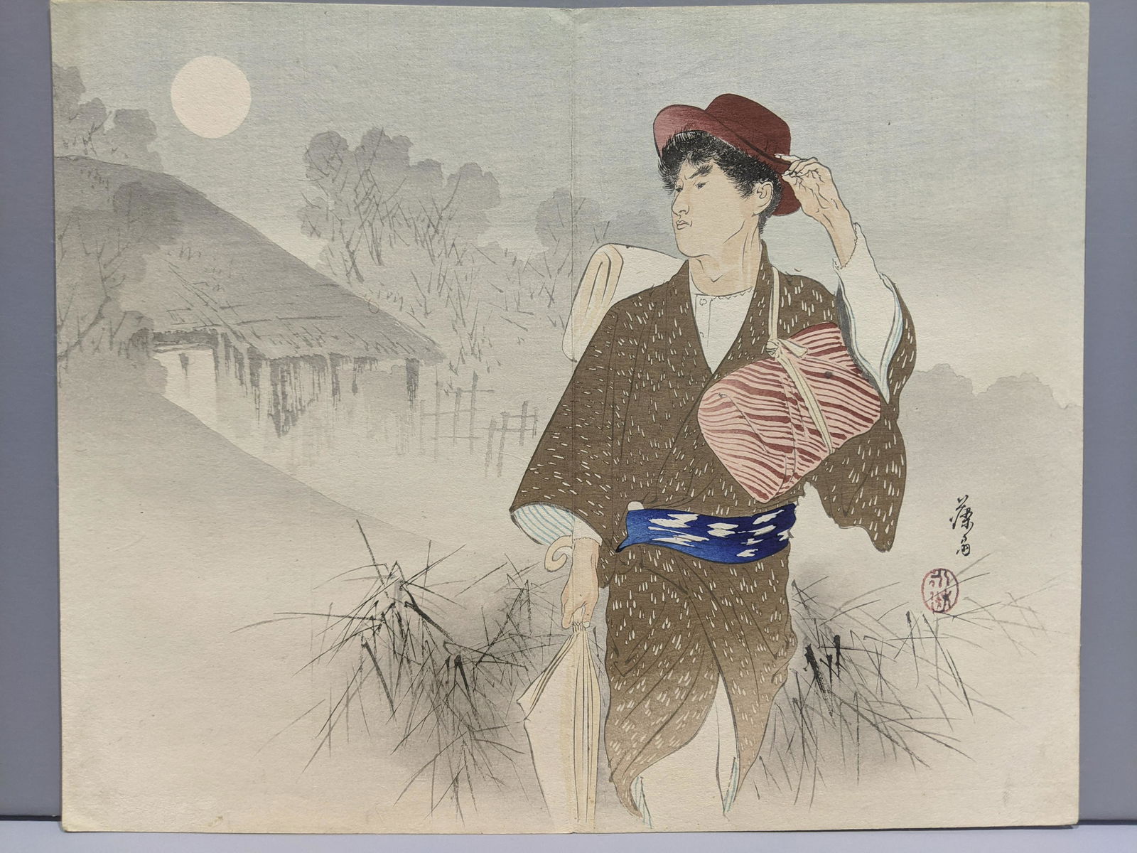 Tomioka Eisen Japanese Woodblock Print Traveling (1 of 6)