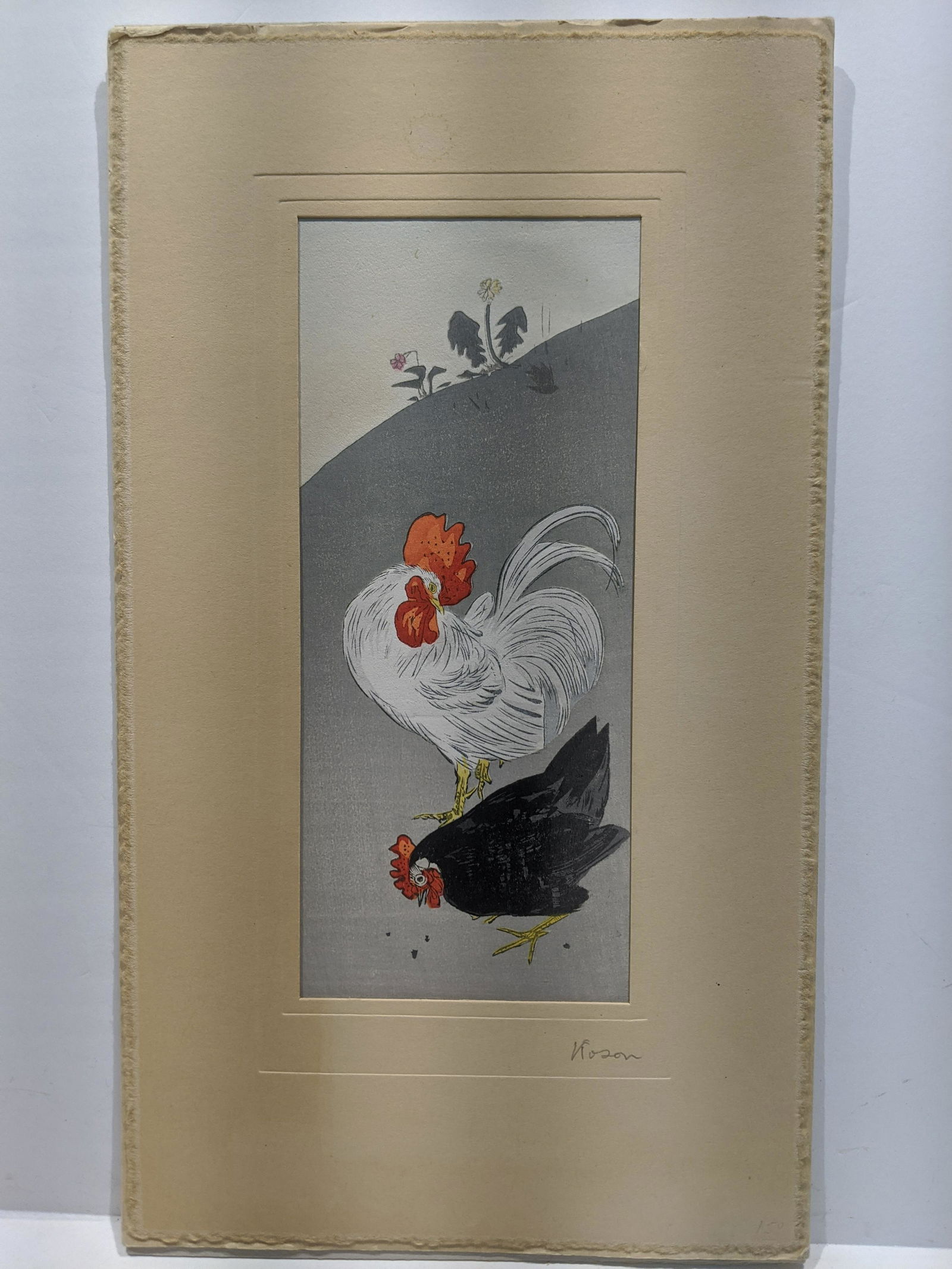 Ohara Koson 2 Roosters Japanese Woodblock Print (1 of 8)