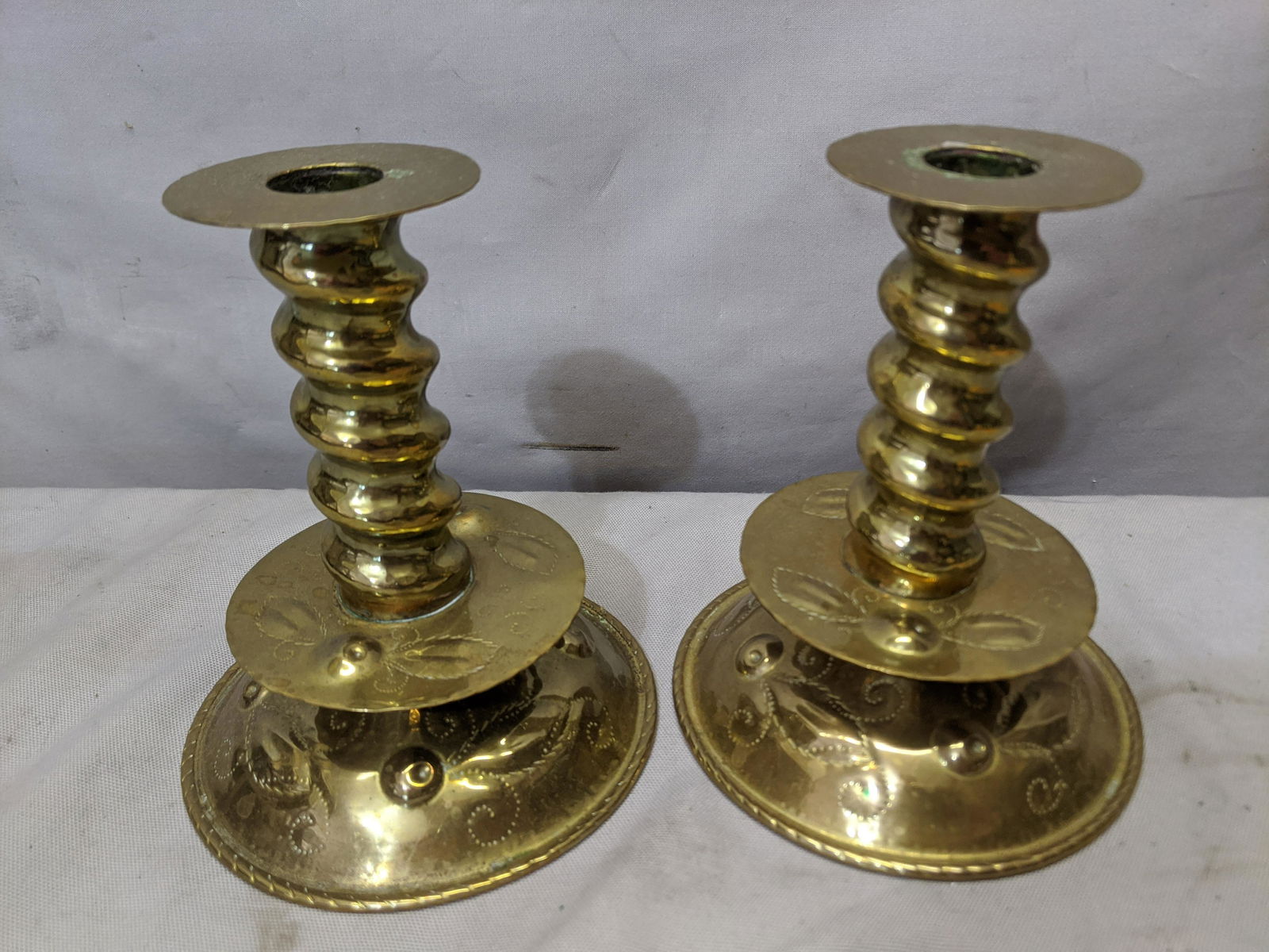 Pair Hand Hammered Brass Candlestick Candle Holders (1 of 5)