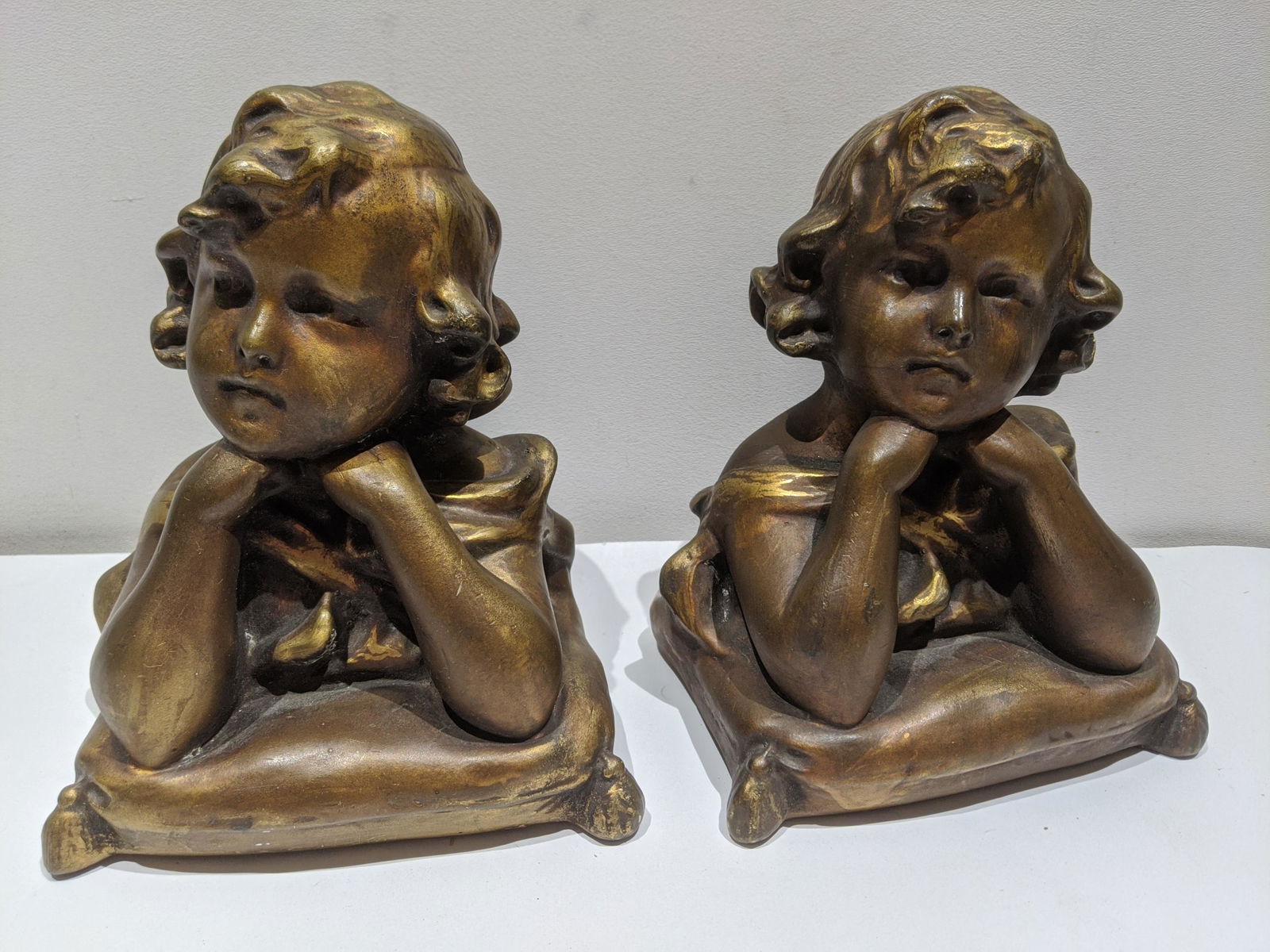 1920's Art Deco Girl on Pillow Composition Bookends (1 of 6)
