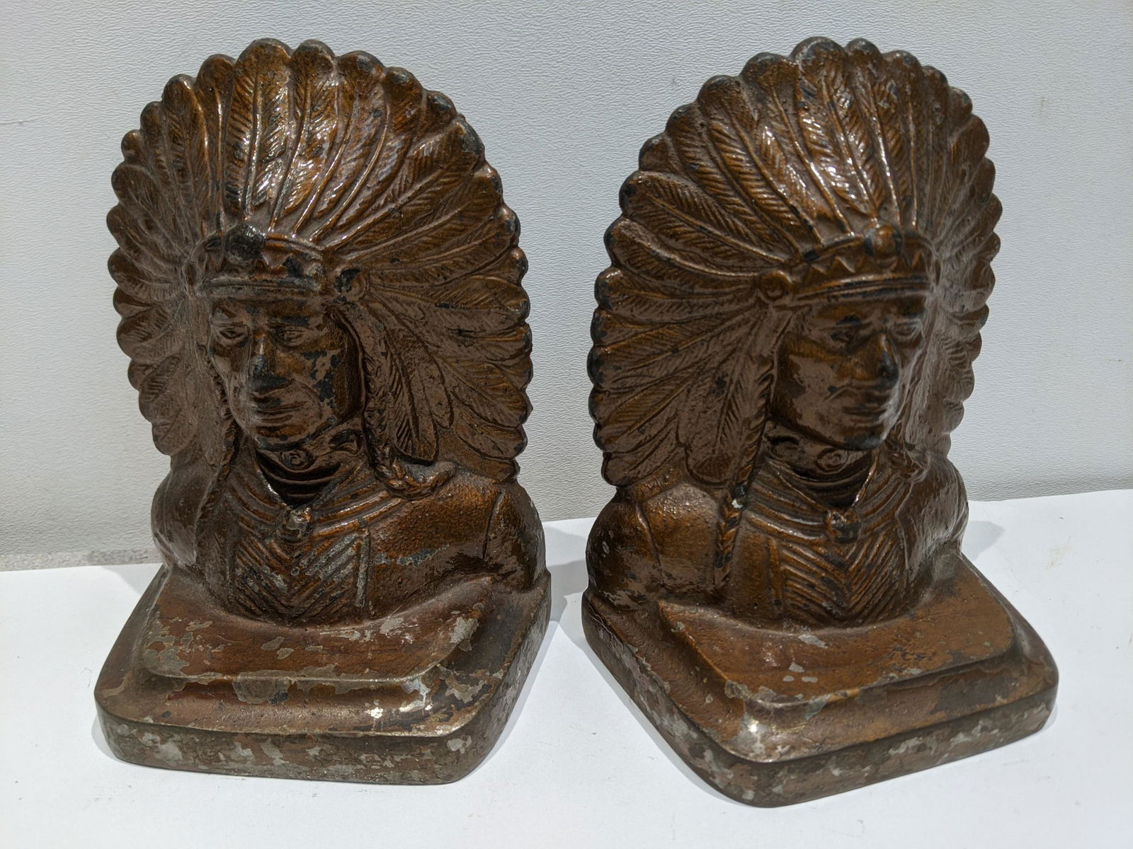 Pair Antique Cast Iron Indian Bookends (1 of 6)