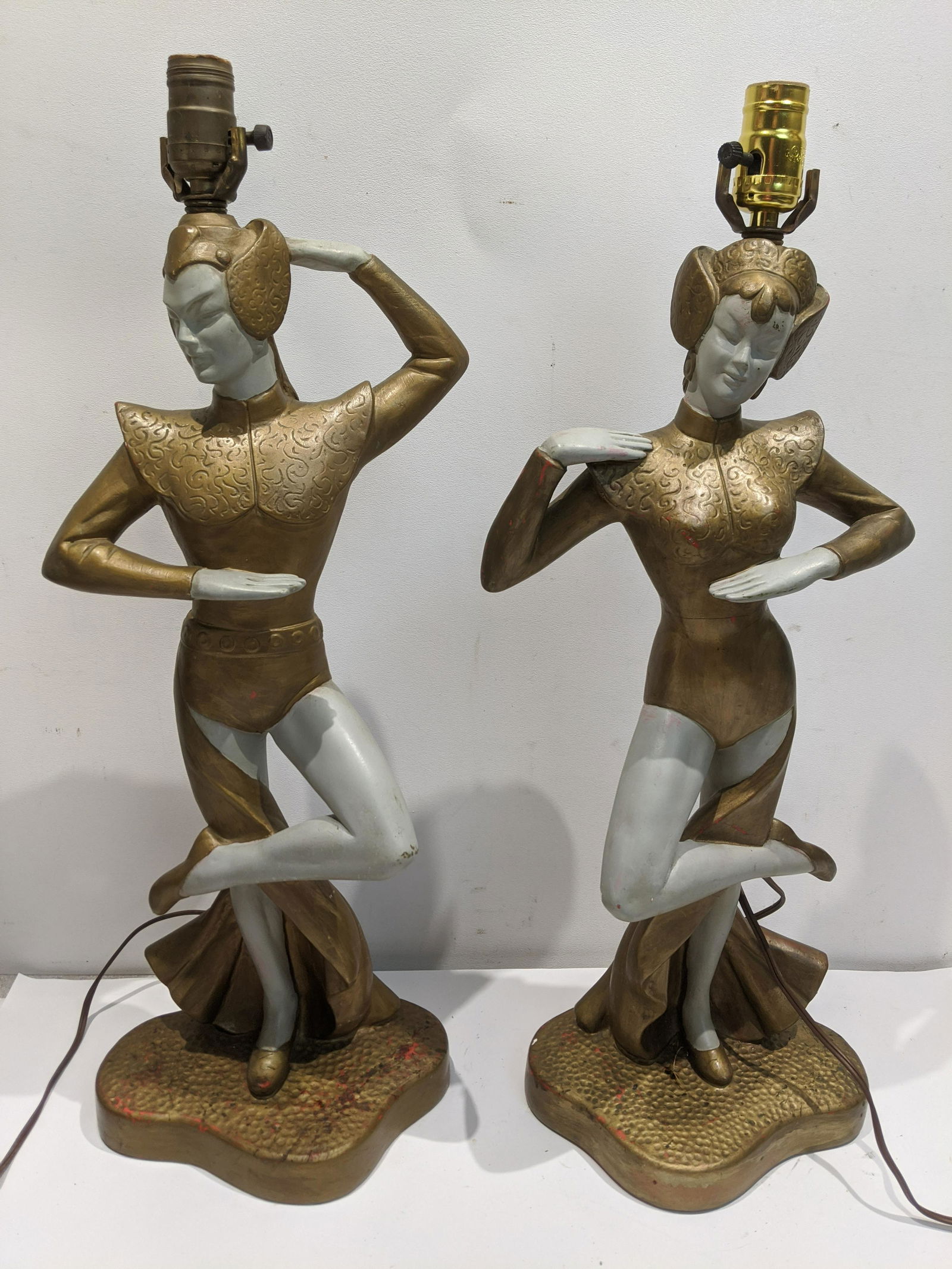 Pair Mid-Century L Benigni Chalkware Dancer Lamps (1 of 9)