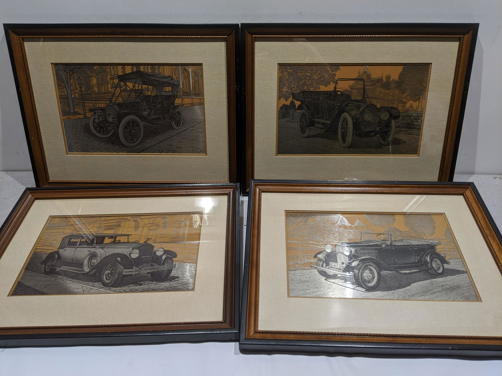 4 Sterling Silver Franklin Mint Etchings Antique Cars (1 of 6)