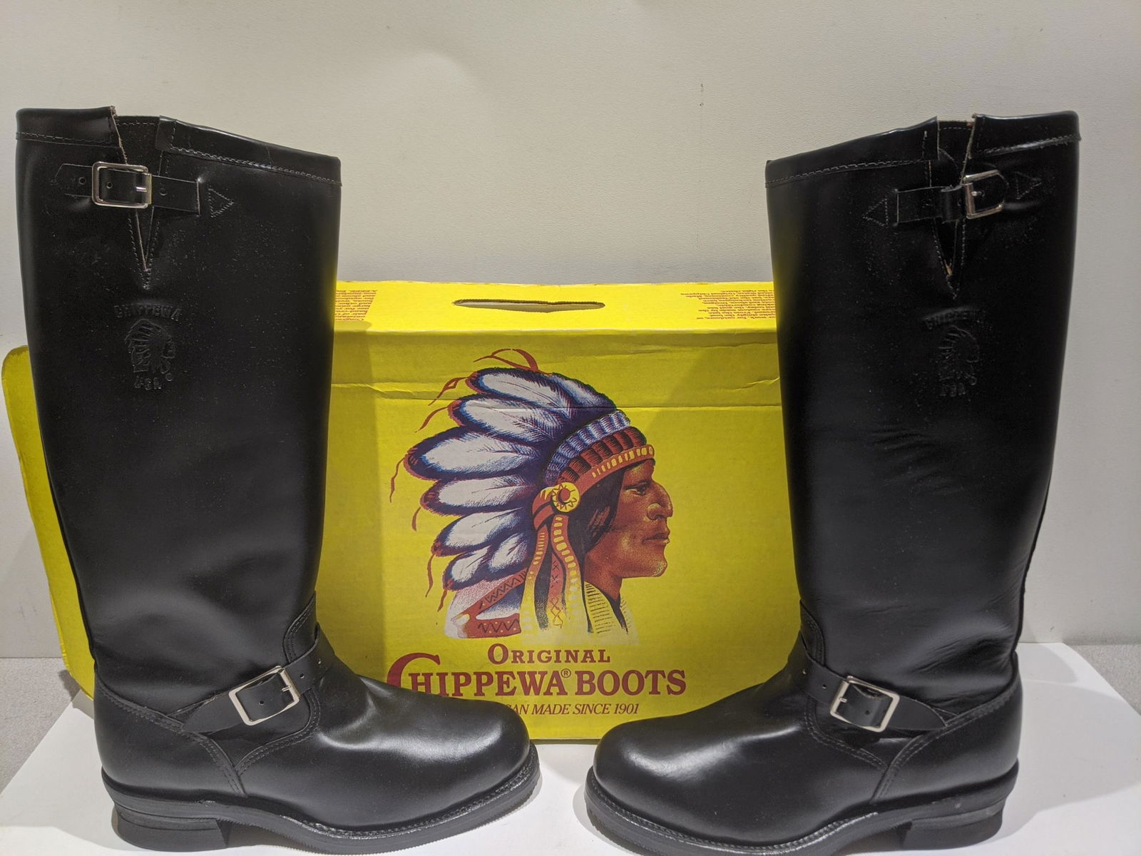 Chippewa Motorcycle Black Leather Tall Boots New 9 1/2 (1 of 6)