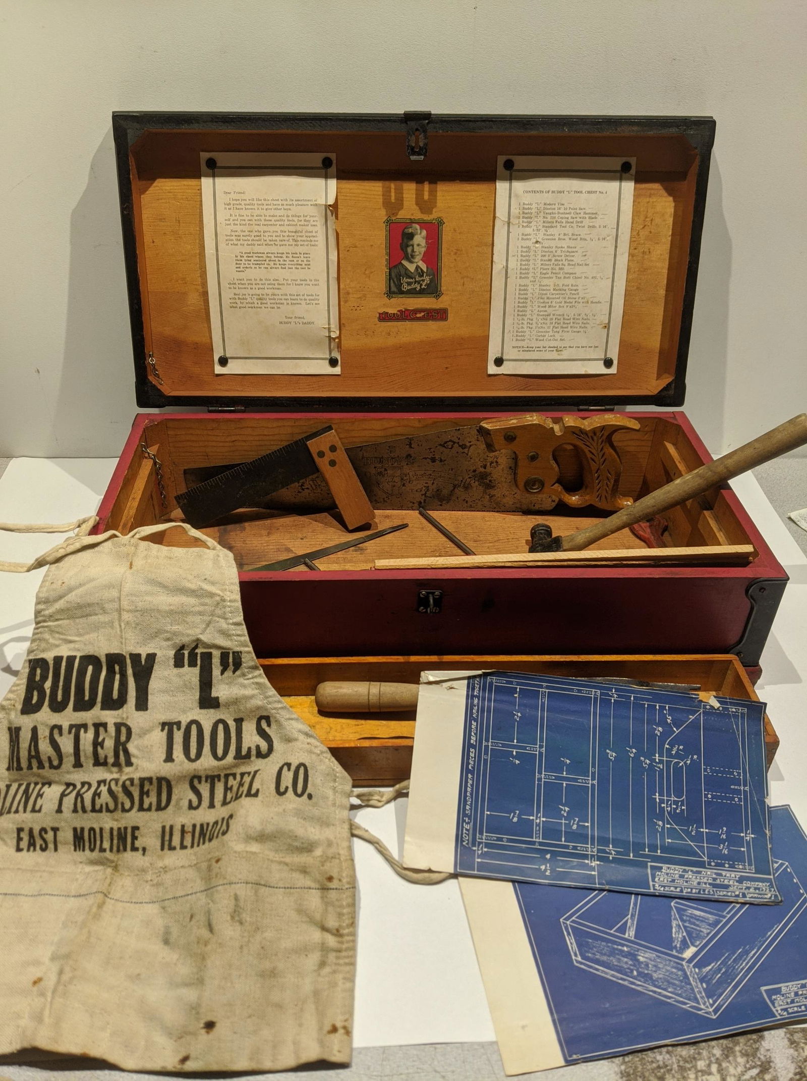 Antique Buddy L Wooden Craftsmen Tool Chest Box (1 of 9)