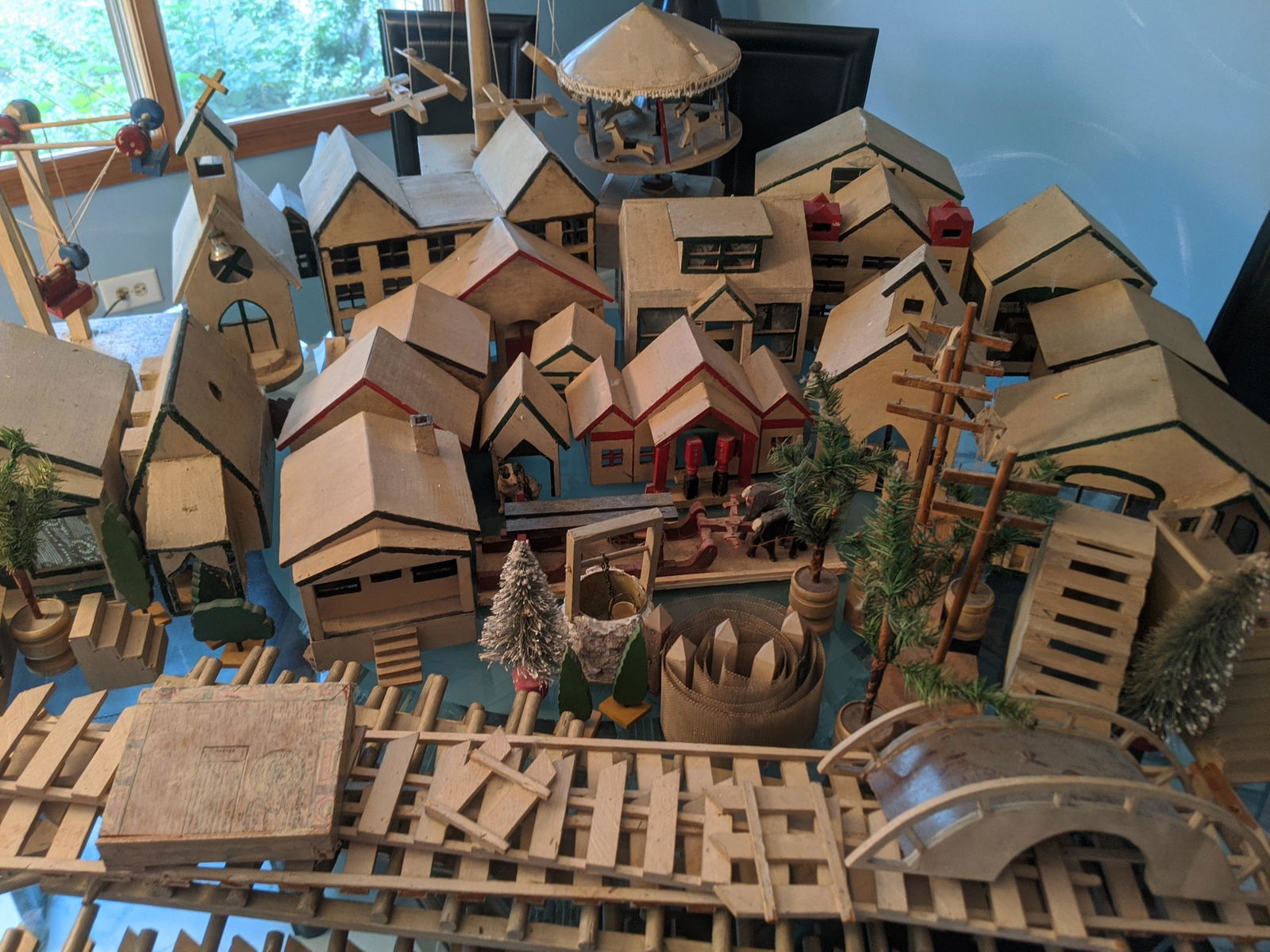 Huge Set Fold Art Painted Wood Town Large Houses (1 of 17)