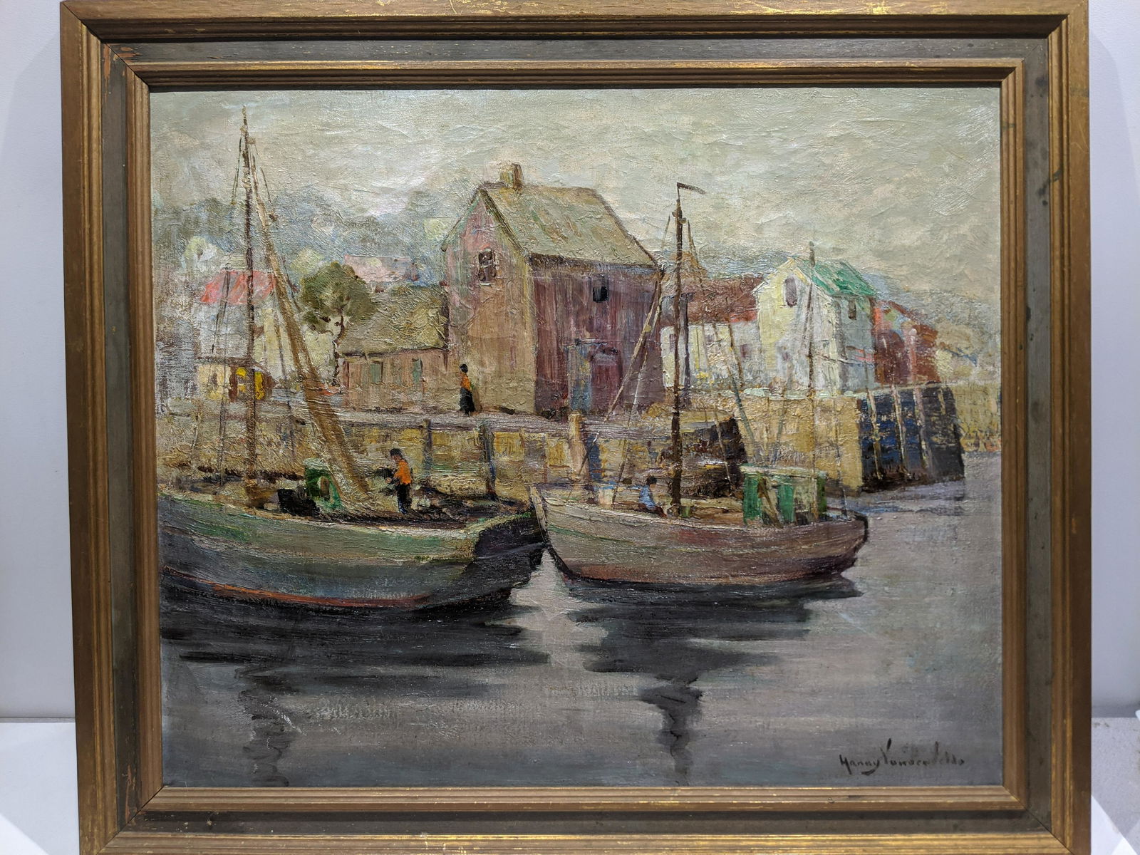 Hanny Van Der Velde Boats in Harbor Oil Painting (1 of 14)