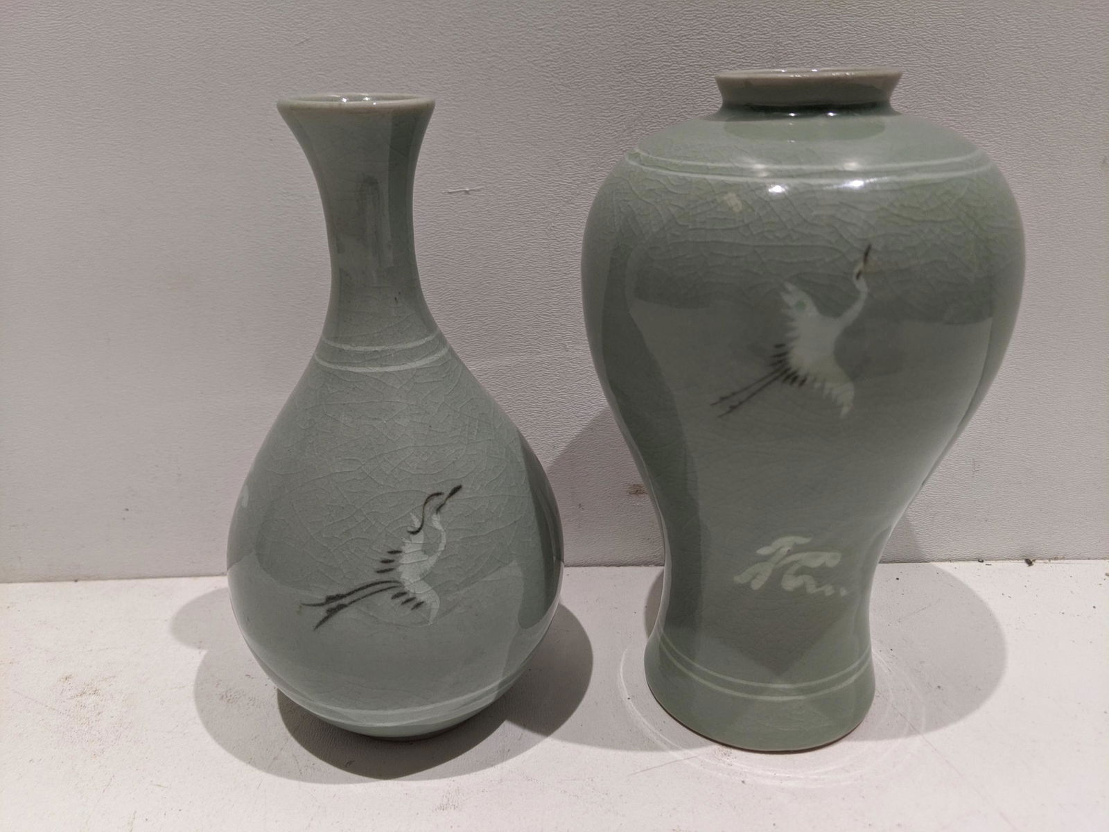 Pair Vintage Korean Signed Celadon Art Pottery Vases (1 of 7)