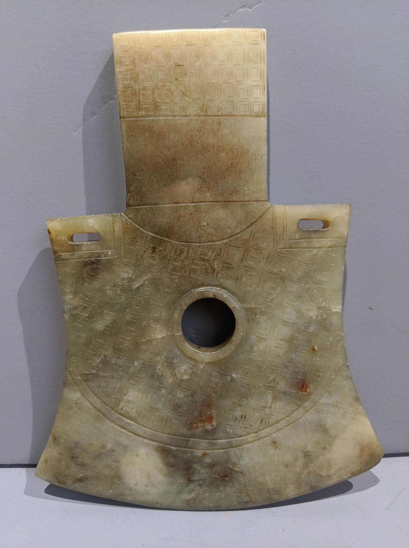 Antique Green Jade Axe Blade w/ Incised Design (1 of 3)