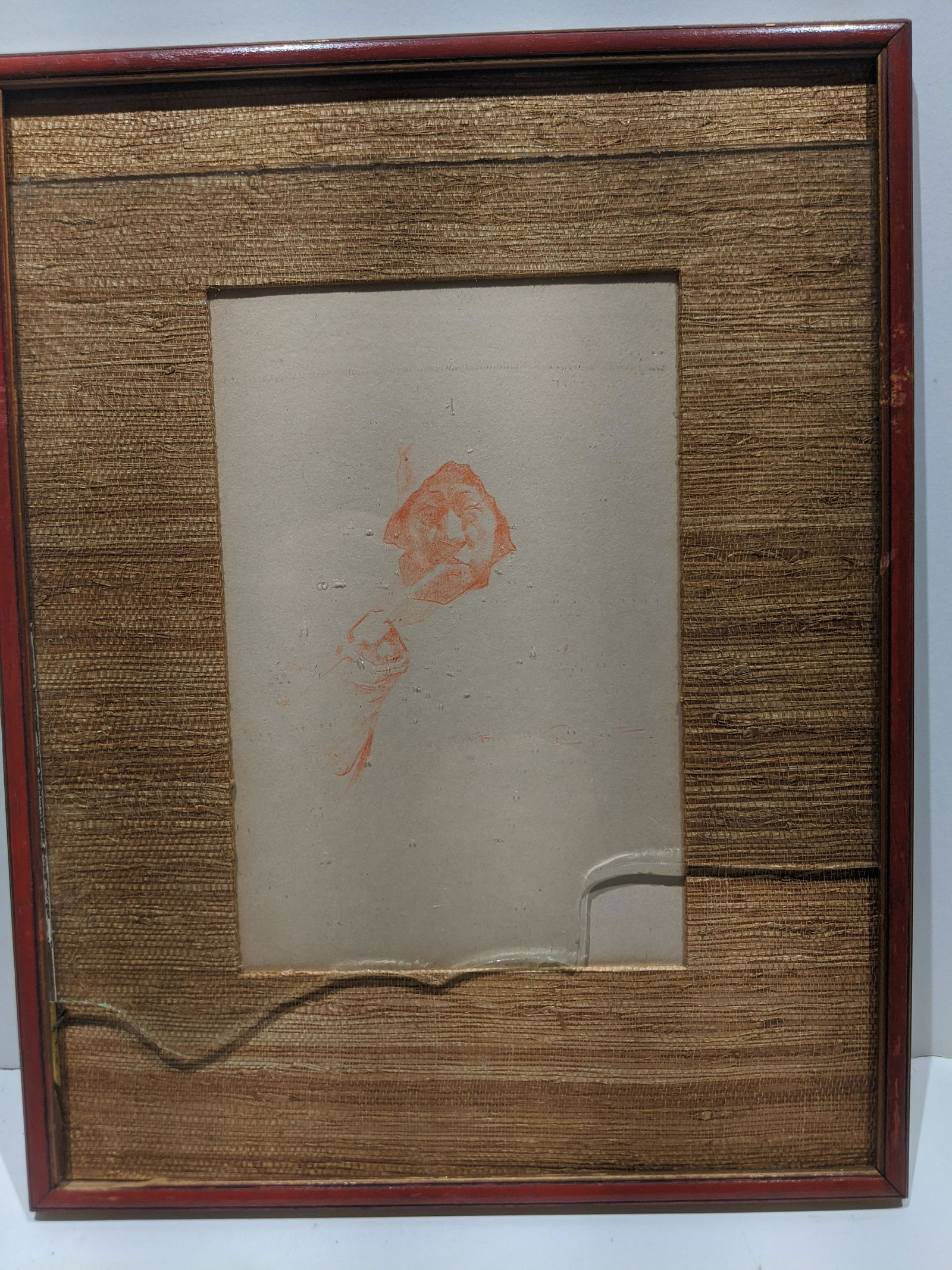 Victor Podgourski Red Crayon Drawing Chinese Man & Pipe (1 of 6)
