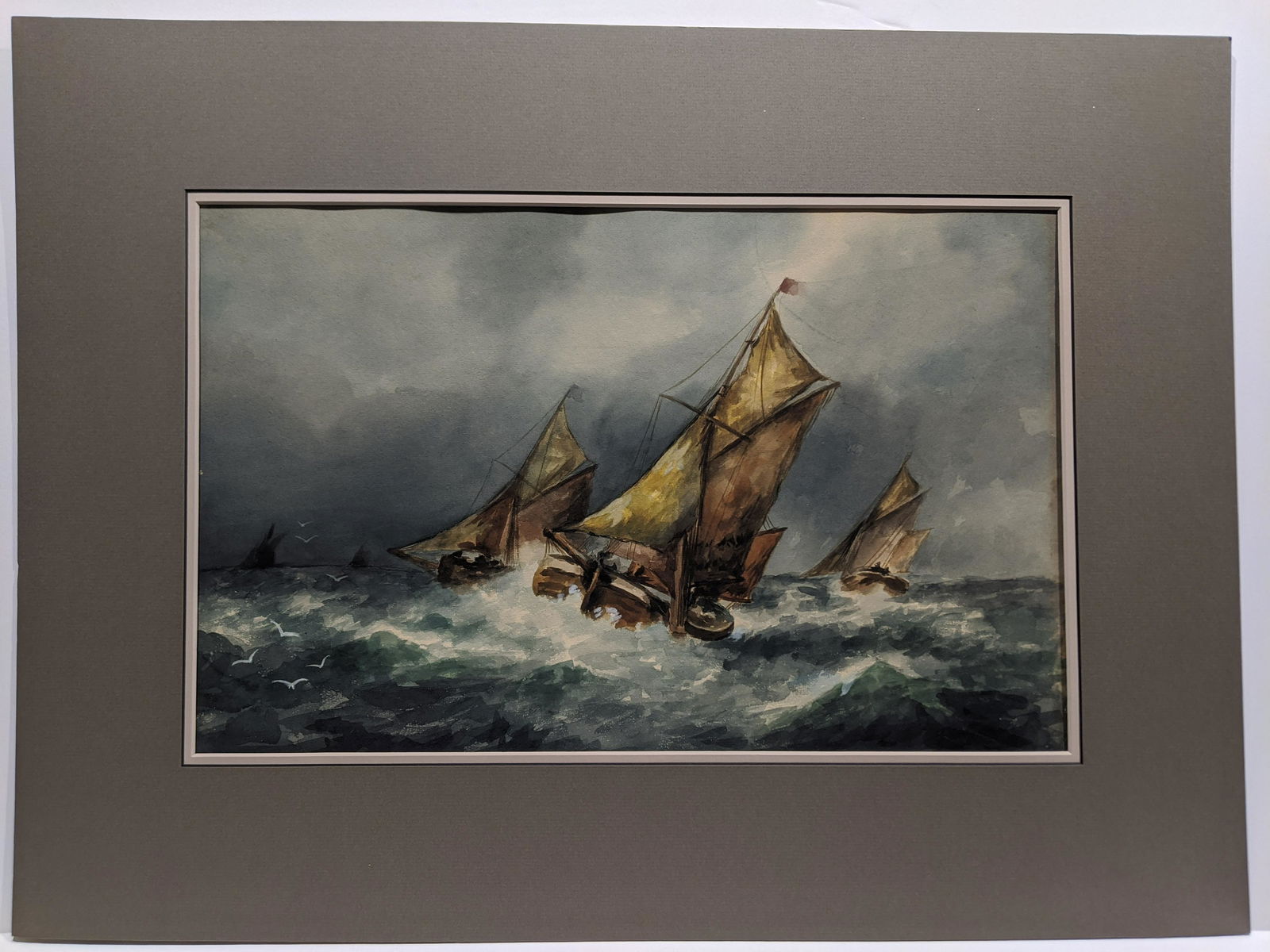 Vintage Unsigned Ships at Sea Watercolor Painting (1 of 7)