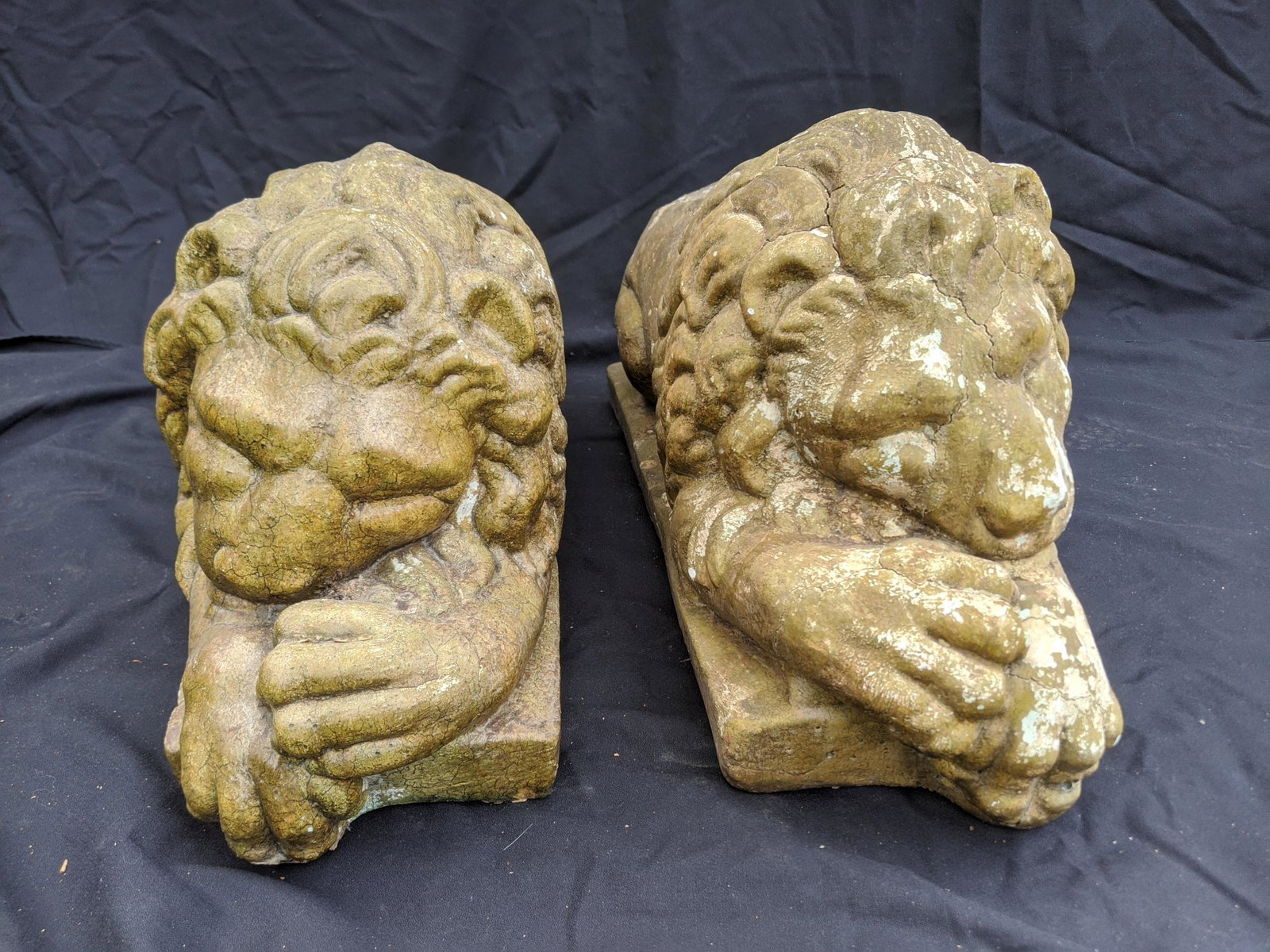 Pair Cement Lazy Lions Sculpture Statuary (1 of 7)