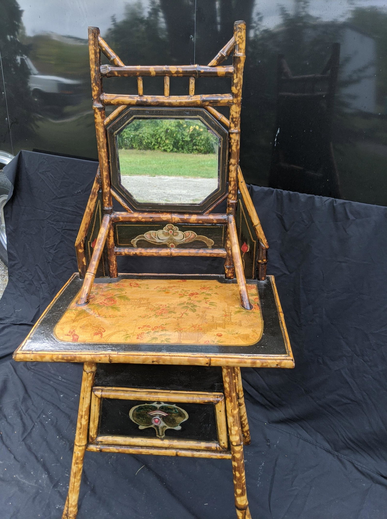 1920's English Painted Bamboo Vanity w/ Mirror (1 of 10)