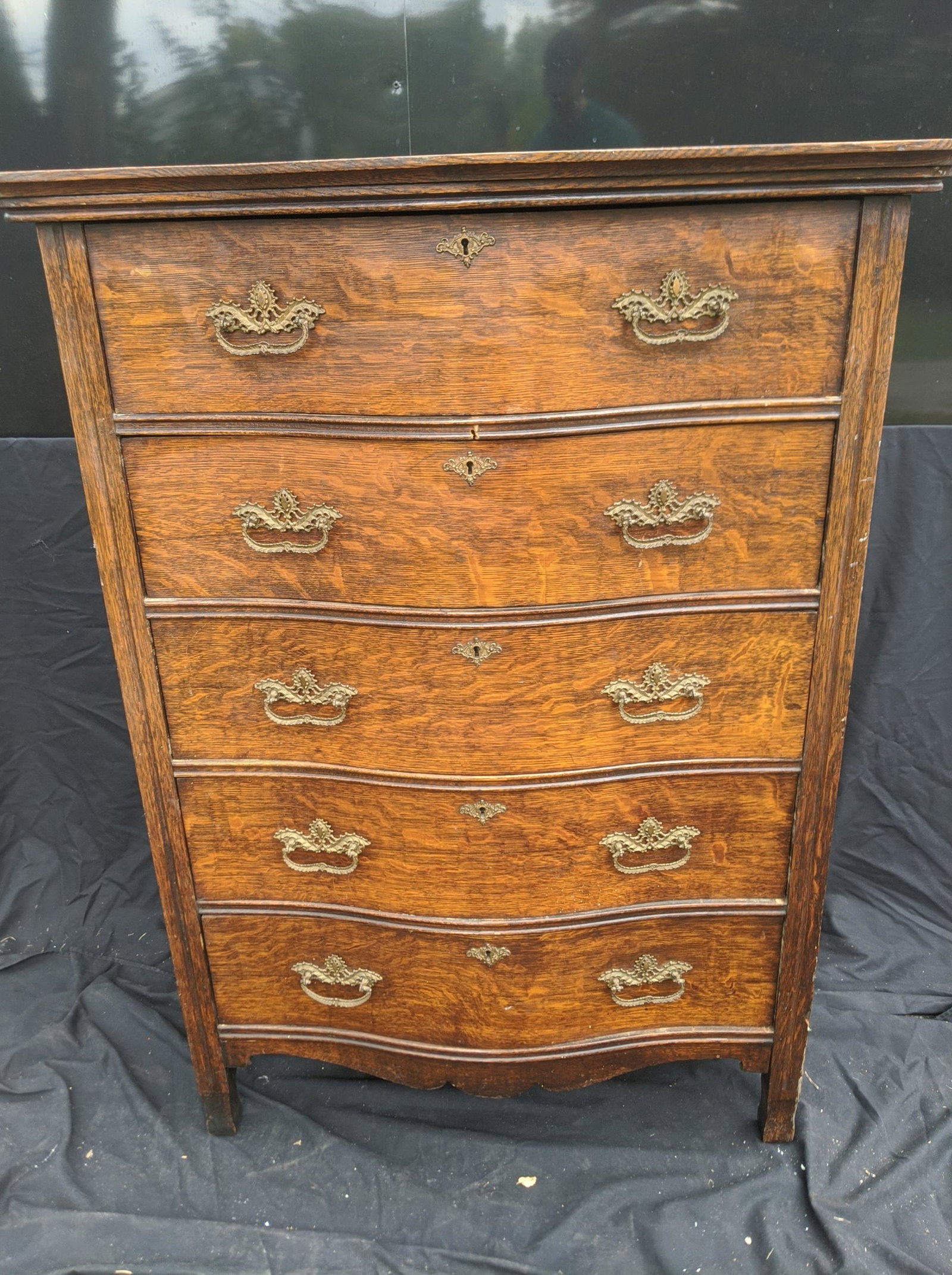 Antique Oak Highboy 5 Drawer Dresser (1 of 9)