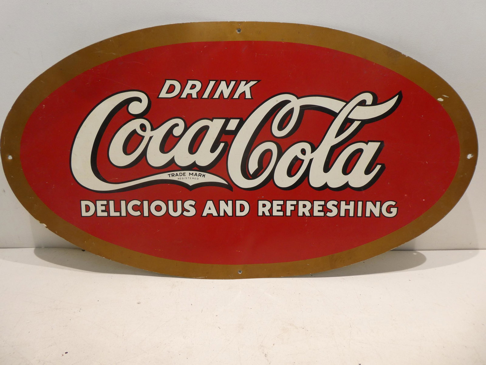 Vintage Oval Metal Wall Sign Coke Coca-Cola Soda Pop: Vintage Oval Metal Wall Sign Coke Coca-Cola Soda Pop. Measurements in inches: 28 x 15 5/8 Condition:Has some scratches and wear Shipping:We offer in-house shipping. Item(s) will be packed after invoic