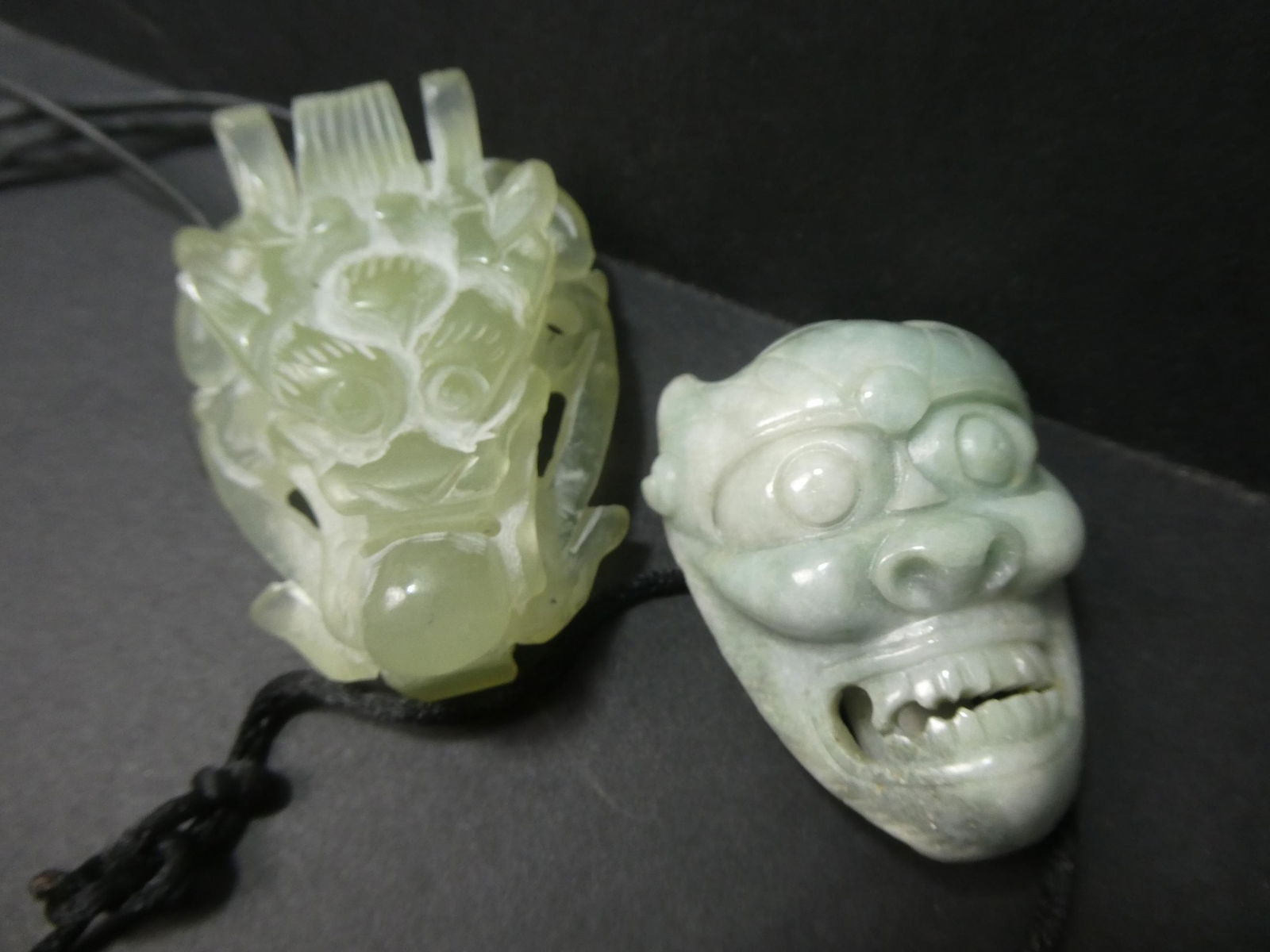 Pair Vintage Carved Jade Pendants Demon & Dragon (1 of 4)