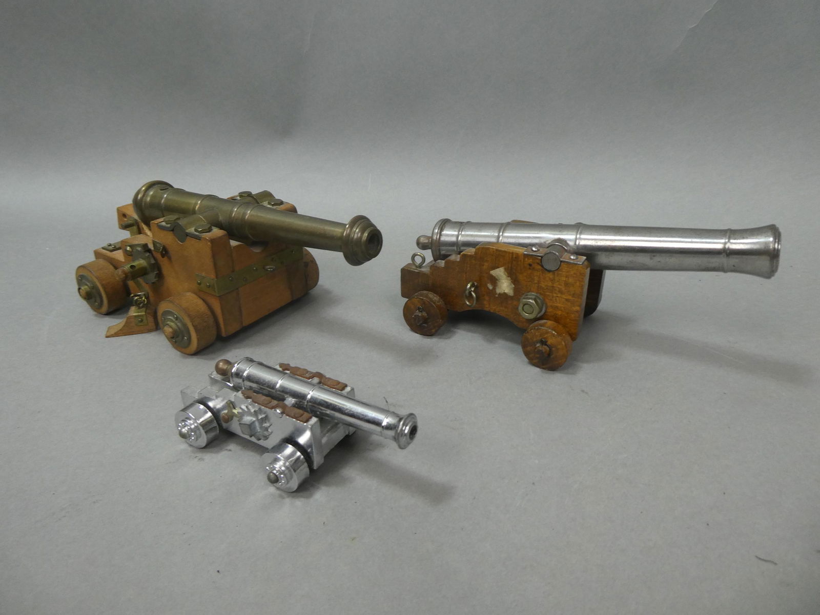 Lot 3 Vintage Toy Cannons Brass & Wood Italy etc (1 of 5)