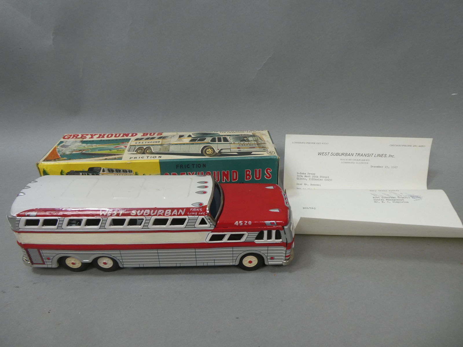 1967 Customized Tin Friction Greyhound Bus w/ Box (1 of 8)
