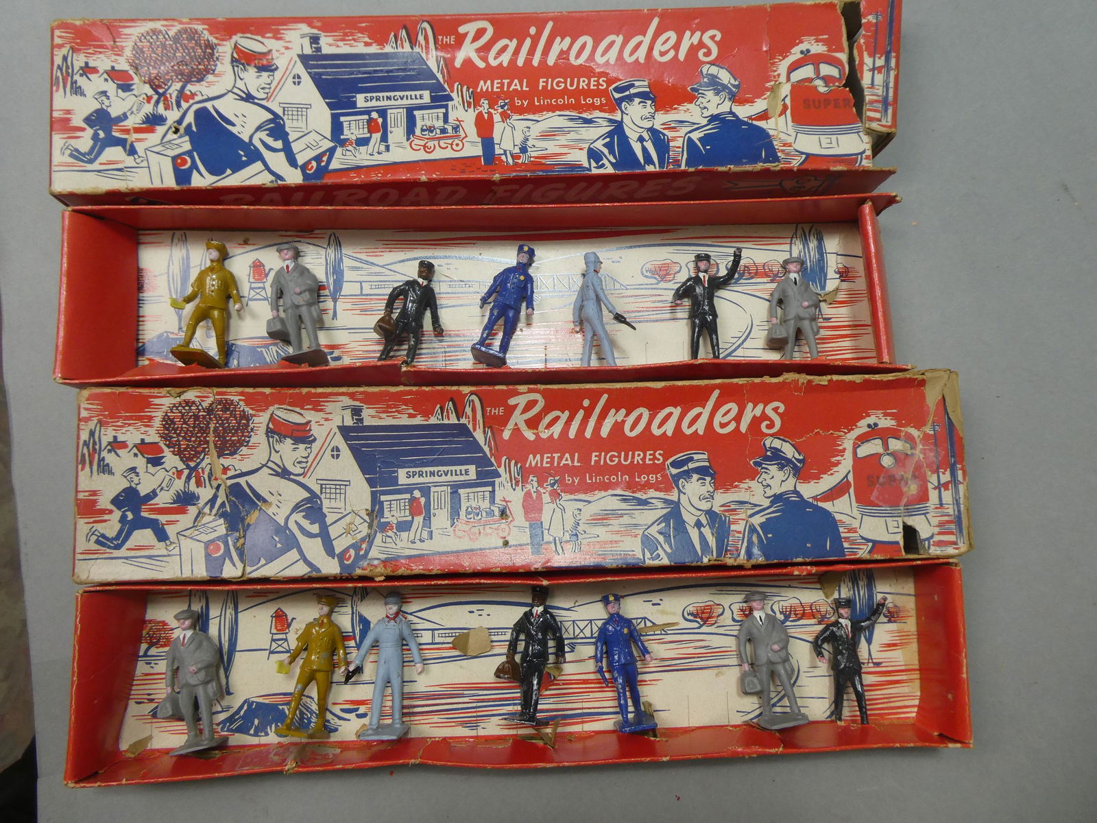 2 Sets 1930's Lincoln Logs Railroaders Figures in Boxes (1 of 8)